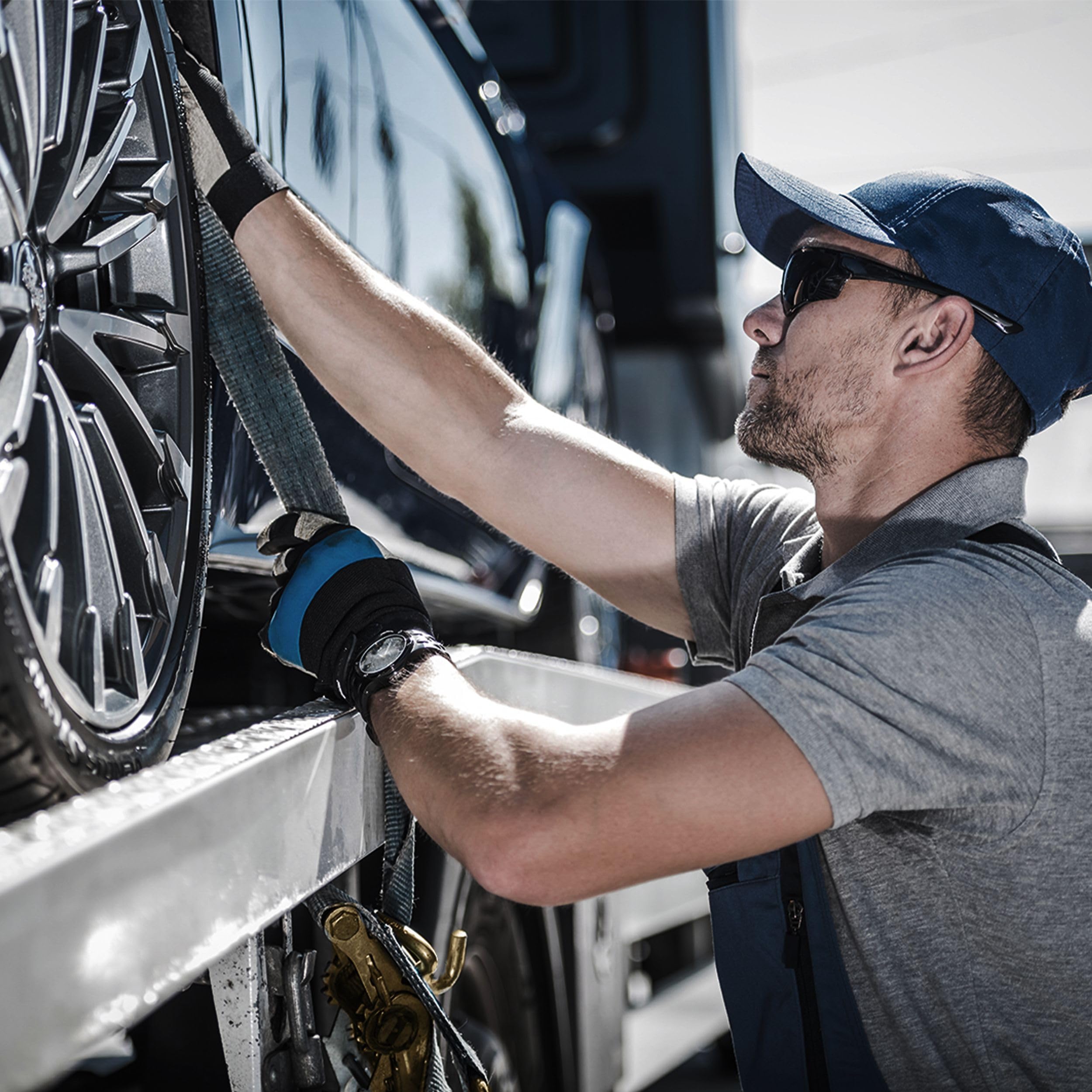 Safetytex Spanngurt Autotransport 4 Stück 50 mm Radsicherung | 3 Distanzhaltern, sichere Fixierung von Fahrzeugen, geeignet für PKW-Trailer, robuste Ausführung für zuverlässigen Transport