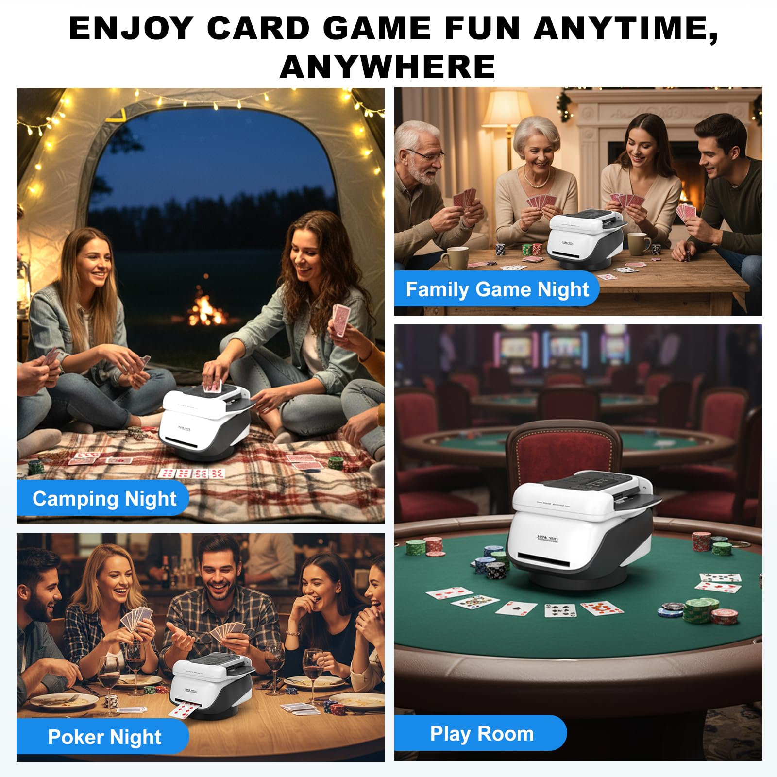 Kartenmischmaschine und Austeiler, Automatische Kartenmischer und Kartensender für 1–8 Spieler, 360° Drehung für 1–2 Decks, Wiederaufladbar, Leise Kartengeber Elektrisch Drehbar für UNO, Texas Hold'em