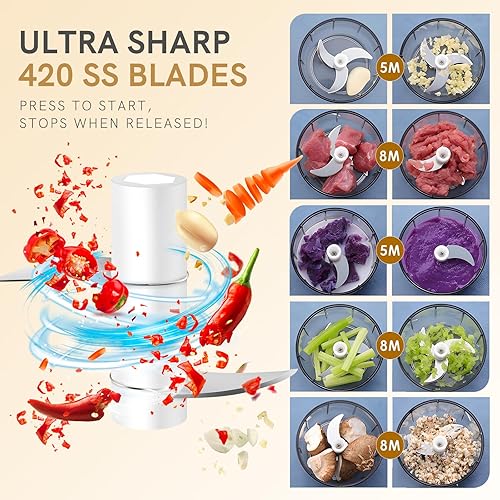 Miniatura 6 de EASYSPEED - Picadora eléctrica de ajos, 1 taza, procesador de alimentos inalámbrico con carga USB con acero inoxidable 304, 2 cuchillas afiladas,