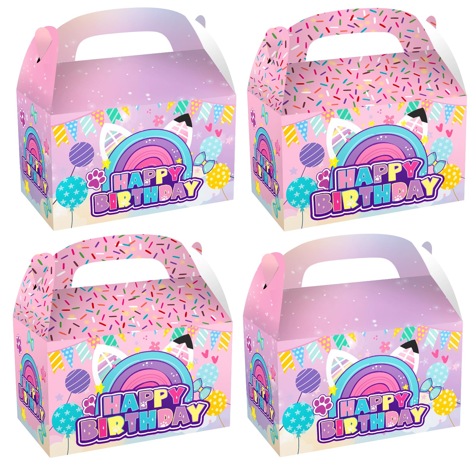 Terasilian Cartoon Cat Party Candy Bags 16pcs Dollhouse Theme Goodie Gift Boxes for Kids Birthday Party Decorations Favors Supplies