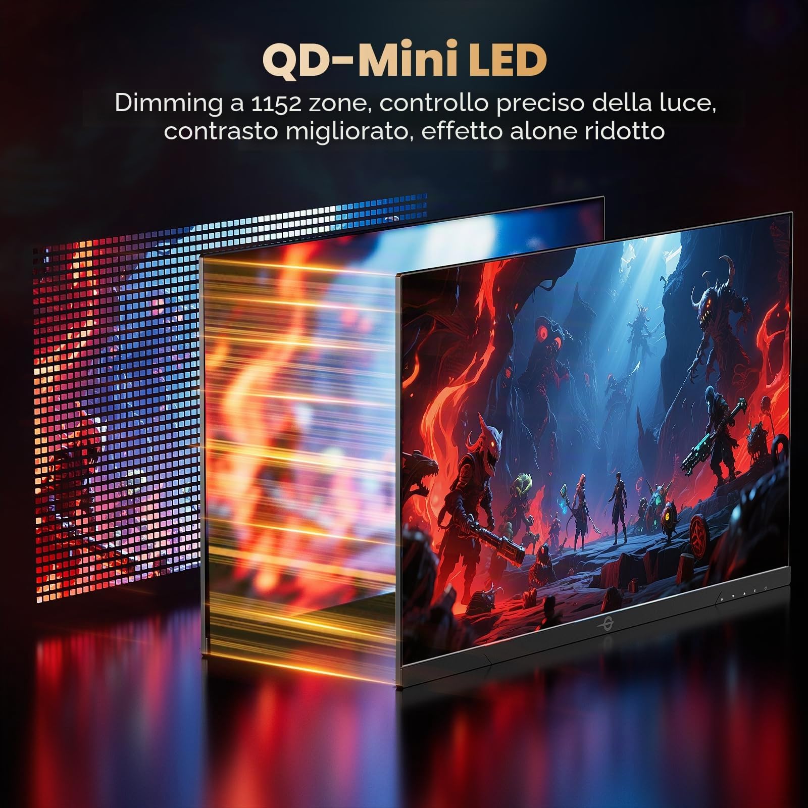 Titan Army 27'' Mini LED Schermo PC Gamer, 4K 160Hz & FHD 320Hz Monitor Gaming, HDR1000 153% sRGB DeltaE<2 10Bit, DyDs, Adaptive Sync, Altoparlanti integrati, HDMI2.1 DP 1.4 Type-C, P275MV Plus