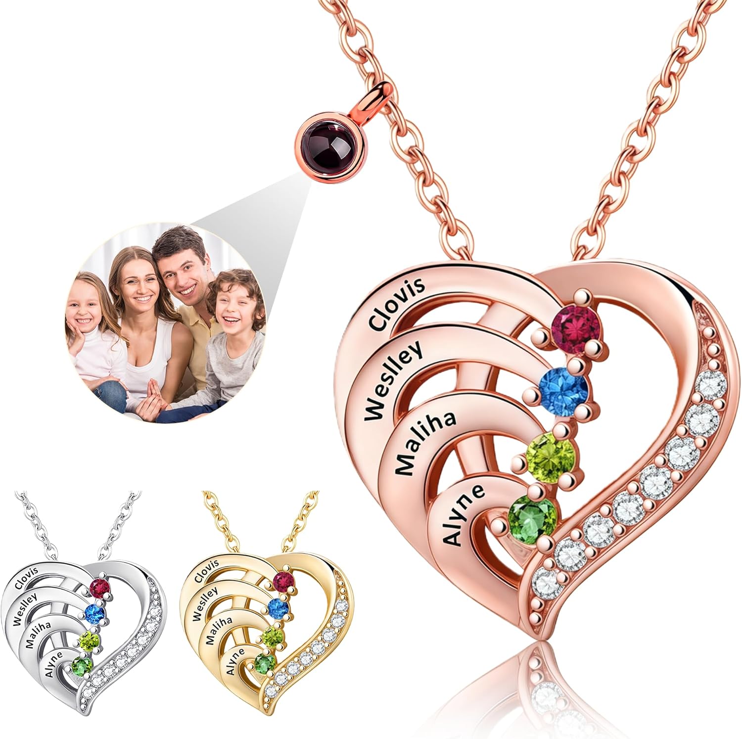 Personalized Name Mothers Necklace with 2-6 Birthstones Sterling Silver Mother Name Necklace for Women Mothers Day Christmas Her Mom Wife Grandma