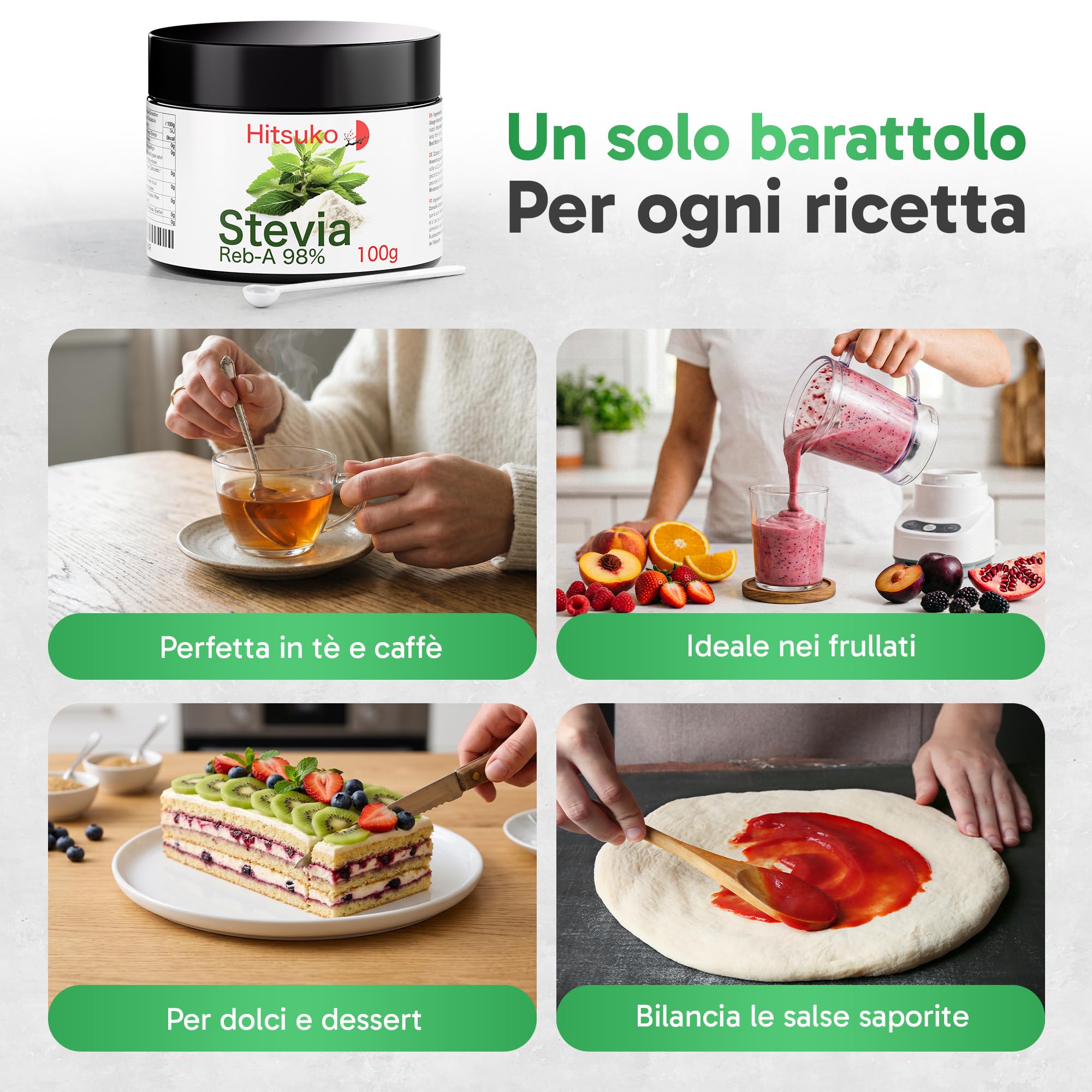 Polvere di Stevia Ultra-Concentrata (100g) | RebA-98 Puro al 98% | 470x Più Dolce dello Zucchero
