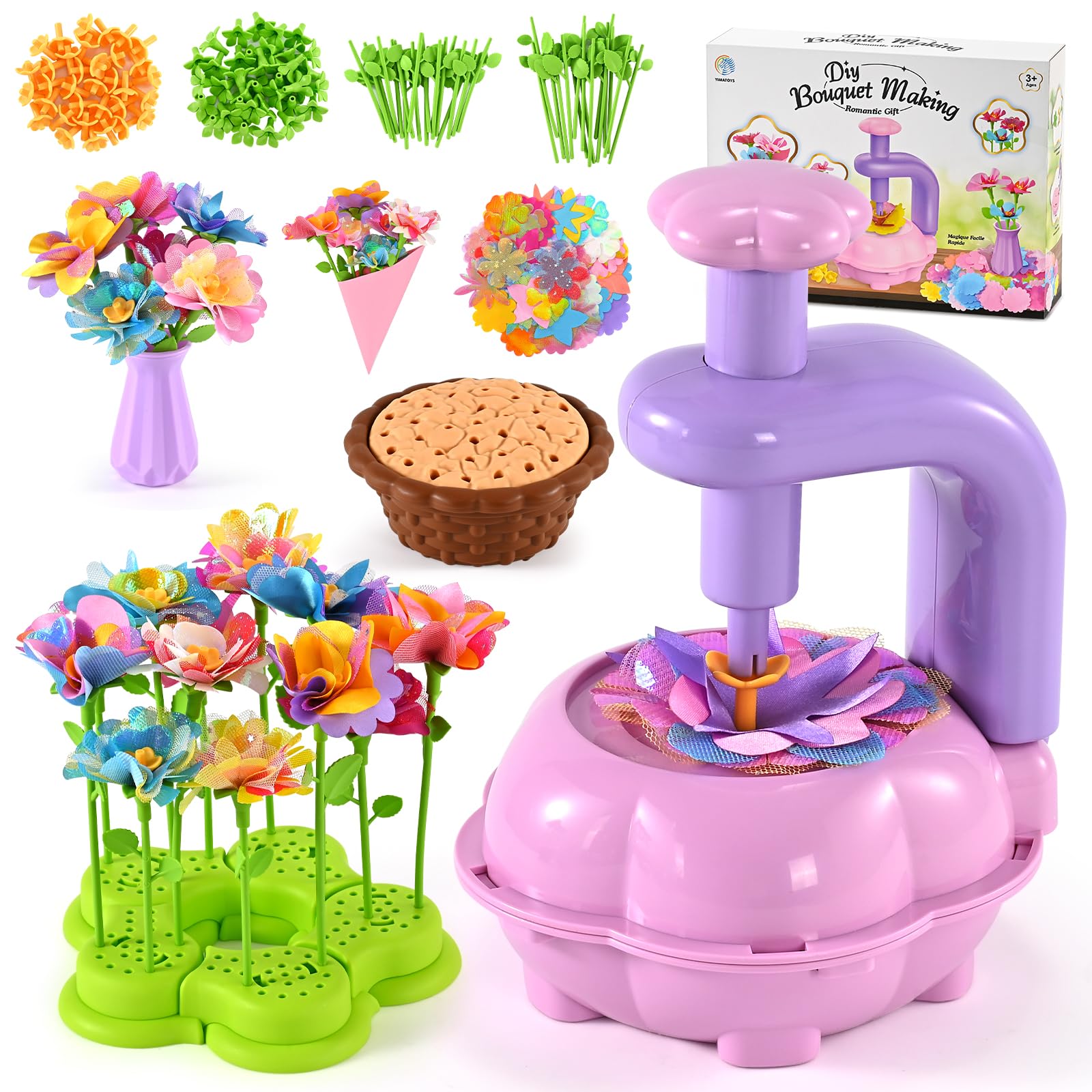 BlueSwan DIY Fabric Flower Bouquets Toys, Kids' Flowers Press Textile Kits, Poke-in Arts and Crafts Gifts for 4-12 Year Old Girls, 36 Flower Holders, ADHD, Parent-Child Educational Interactive Toy