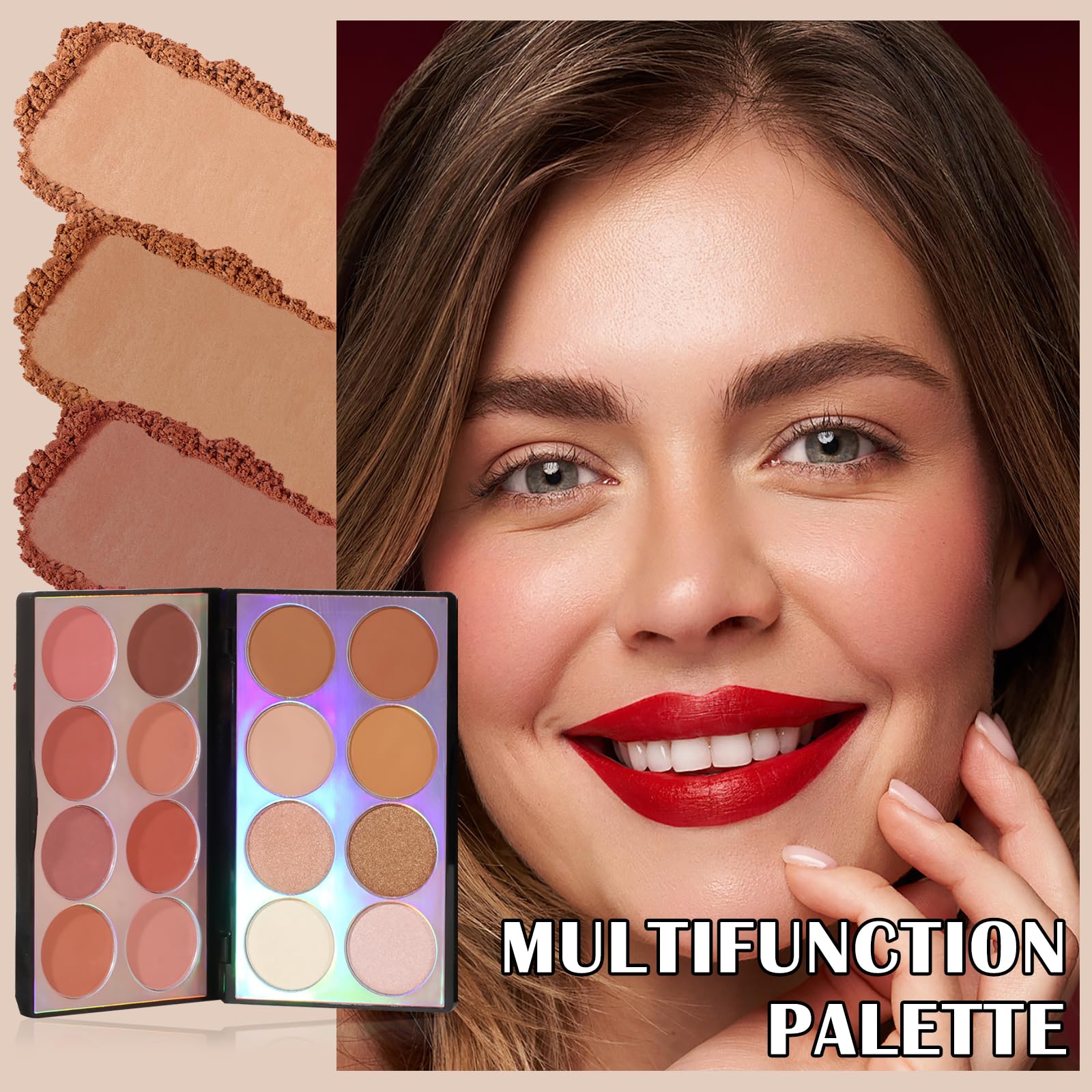 Prreal 16 Colors wielofunkcyjna paleta do konturowania i rozświetlania i różu | 3 w 1 paleta cieni do powiek z konturowym różem i bronzerem, naturalne cienie do powiek i smug