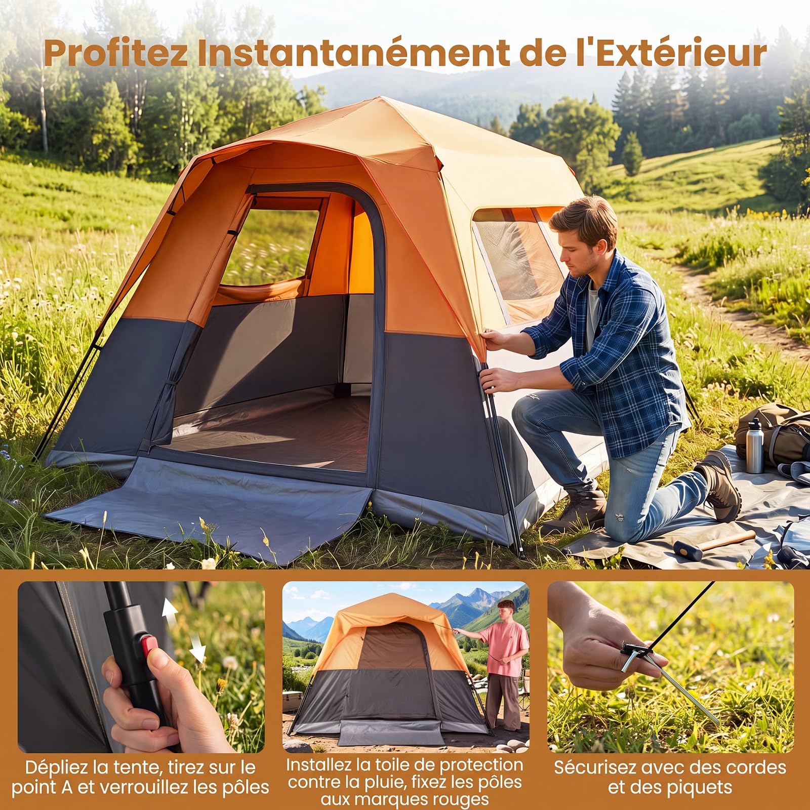 COSTWAY Tente de Camping 6 Personnes Occultante Imperméable