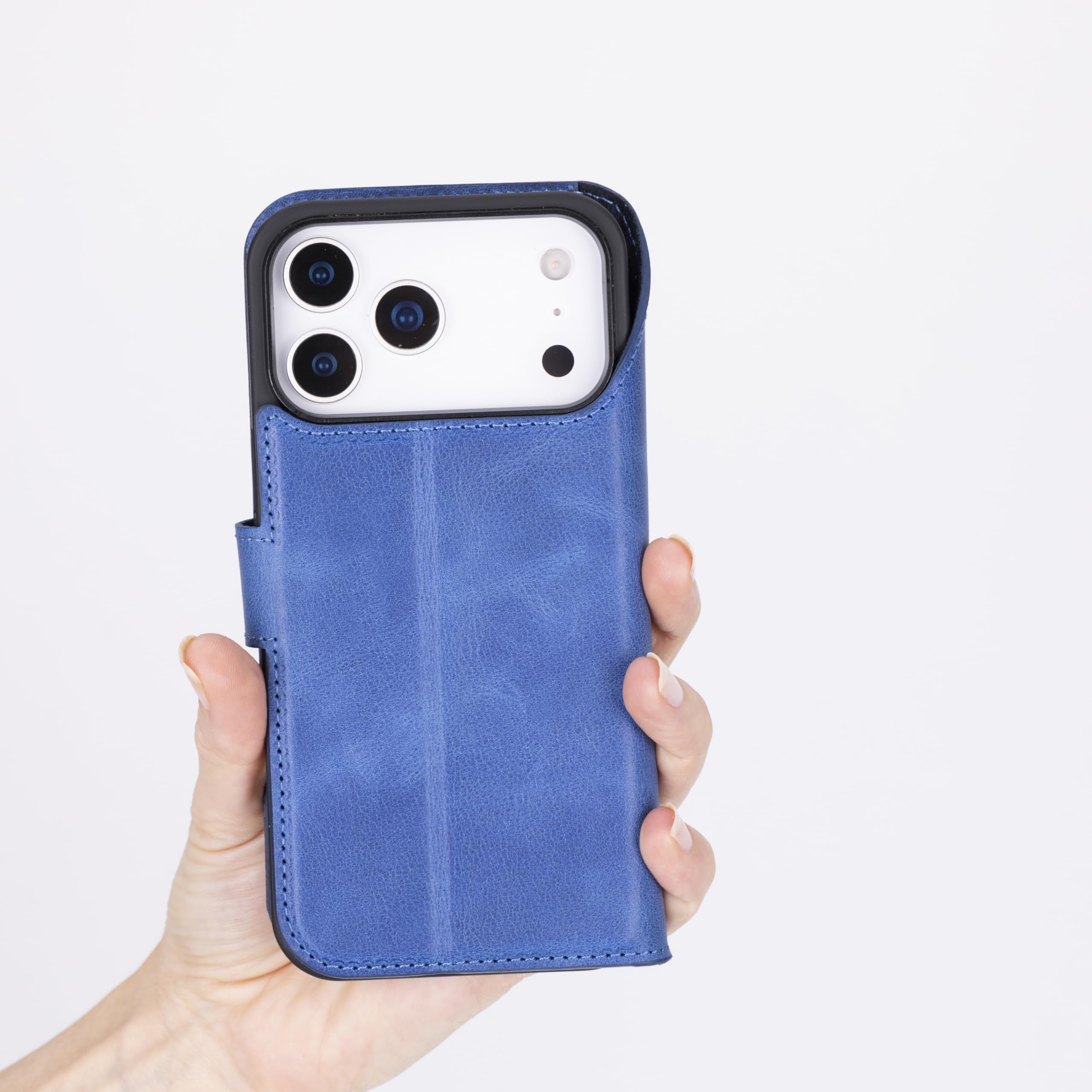 Venito Leder Wallet Case Kompatibel mit iPhone 17 Pro Max, Handgefertigtes Premium Leder, Abnehmbare Magnetische Flip Cover Kickstand Fall-/Aufprallschutz, Starke Magnete, 6,9 Zoll Dunkelblau