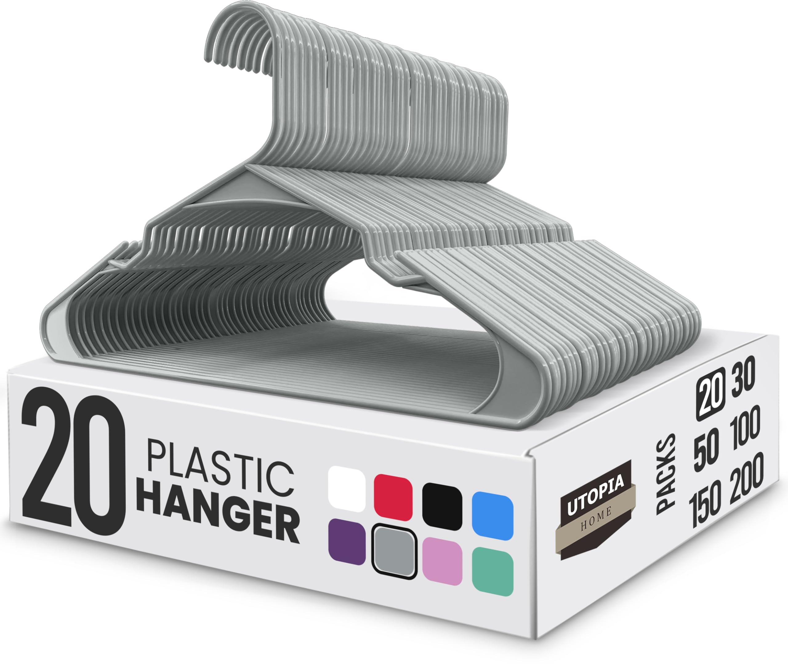 Utopia Home 20 Pack Plastic Hangers Space Saving, Durable Hanger with Shoulder Grooves, Grey