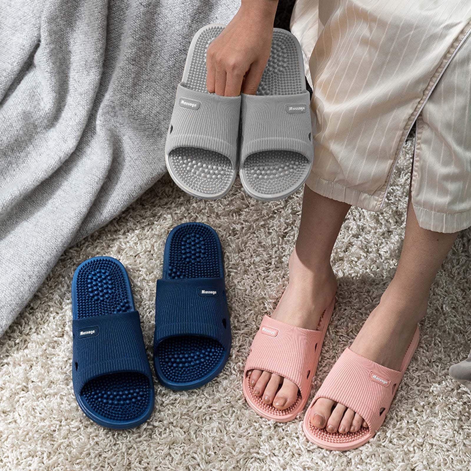 Zimoer Pantofole Per Agopressione, Massaggio Piedi Per Donna Uomo, Da Casa Doccia Sandali Sollievo Dolore Plantare Fascite Plantare (Rosa, 38)