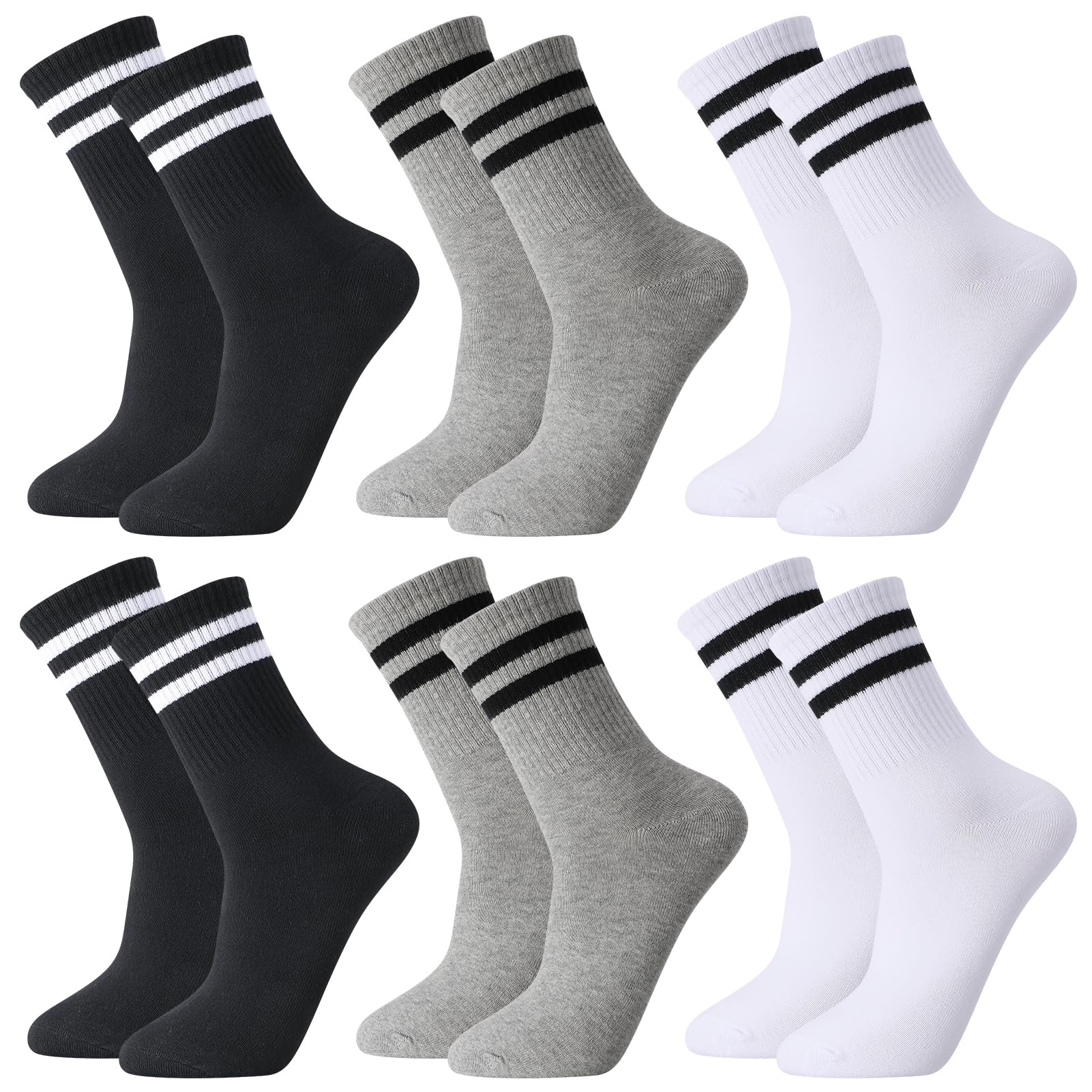 meng jiaran 6 Pairs Mens Socks Breathable Striped Crew Socks Sports Socks Casual Socks Cotton Lining Multipack for Women Men Size 9-11-picture-43