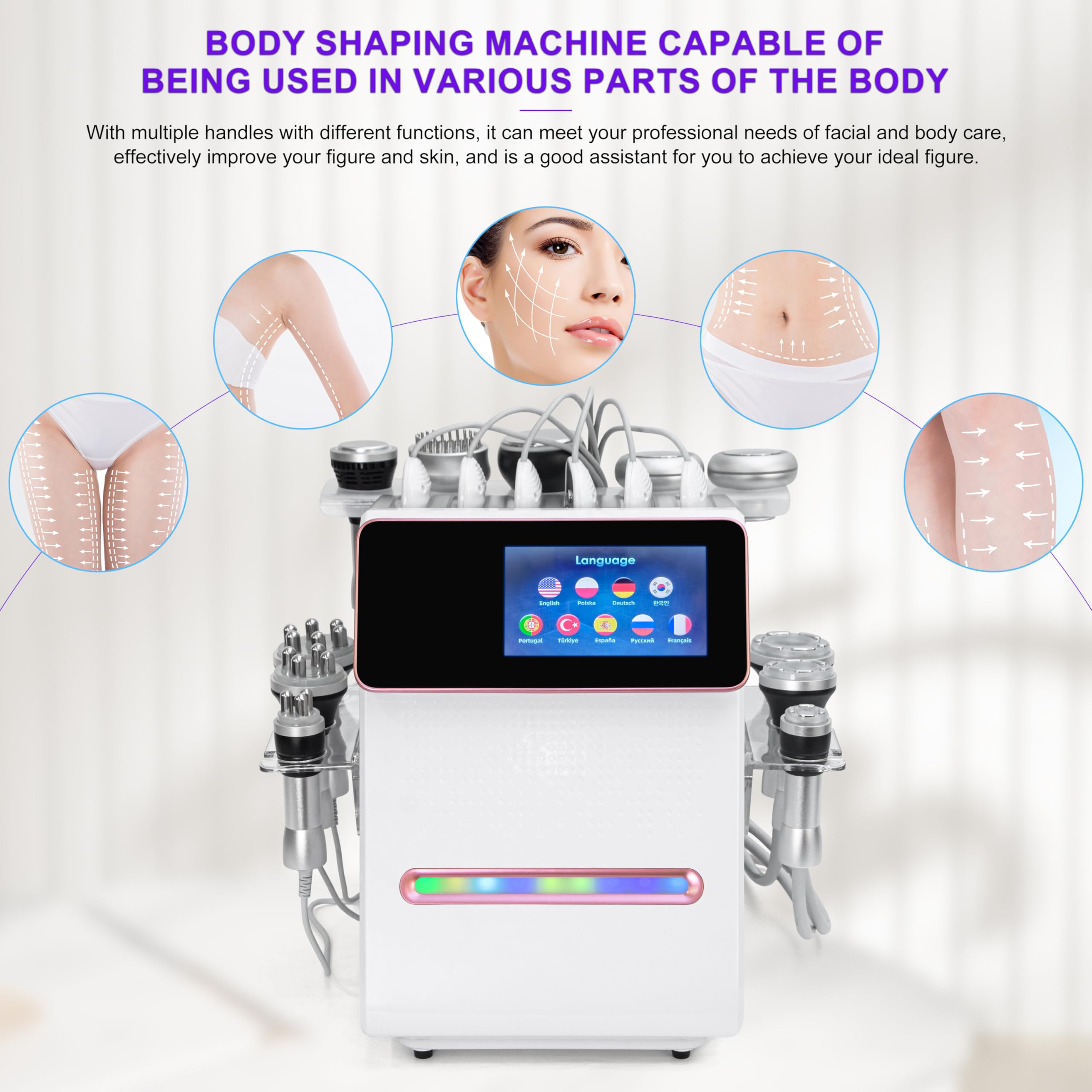 Elitzia ETDSD126 Gesichtskörper-Maschine, 80 K, Kavitation, Fettverbrennung, Ultraschall, Radiofrequenz, Vakuum, LED, Lipo Laser & EMS Kavitation Gerät, Gesichtslifting, Body Shaper, Sculpting