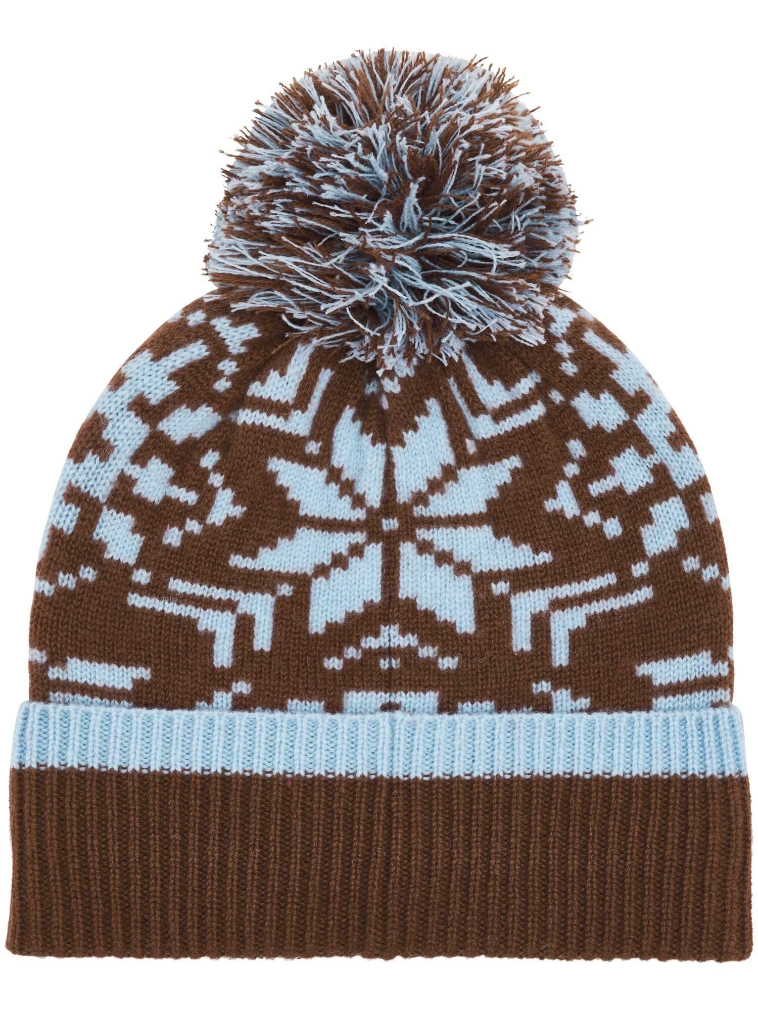 FRAAS Bonnet tricoté pour femme - Motif étoiles et pompon - 100 % laine vierge - Look norvégien