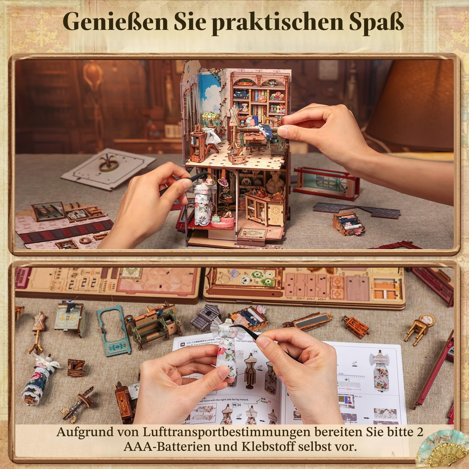 CUTEBEE Book Nook Kit - DIY Miniatur Haus Modellbau Set (Marguerite Tailor) | 3D Puzzle aus Holz, Dekorative Buchstütze für Bücherregal mit LED-Licht & Staubschutz