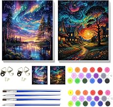 2 Pack Aurora Paint by Numbers Kit for Adults with Framed,Starry Sky Night View Paint by Number DIY Adult Paint by Number Kits for Wall Decor 10x12in