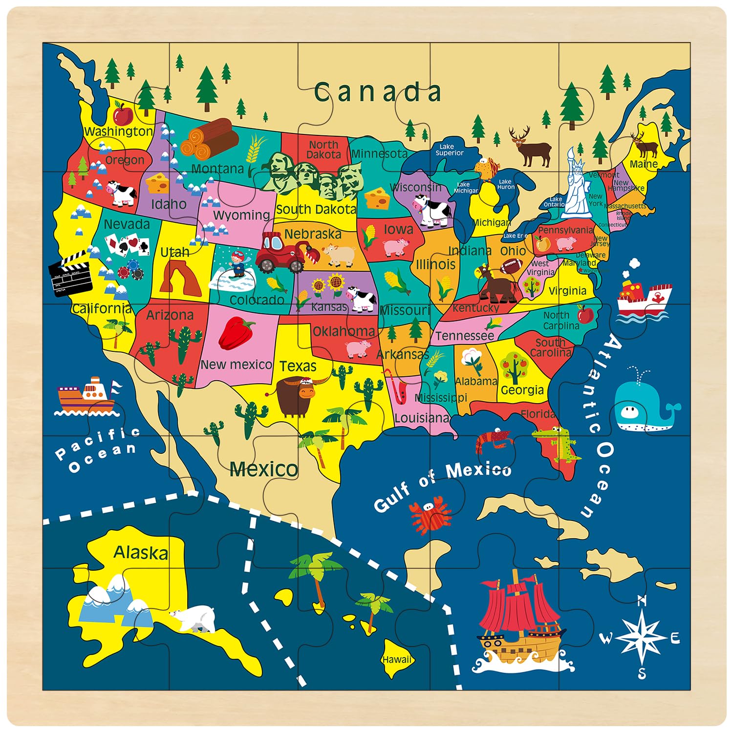Amazon | MoinKidz USA 地図 木製パズル アメリカ合衆国パズル 3~5歳の