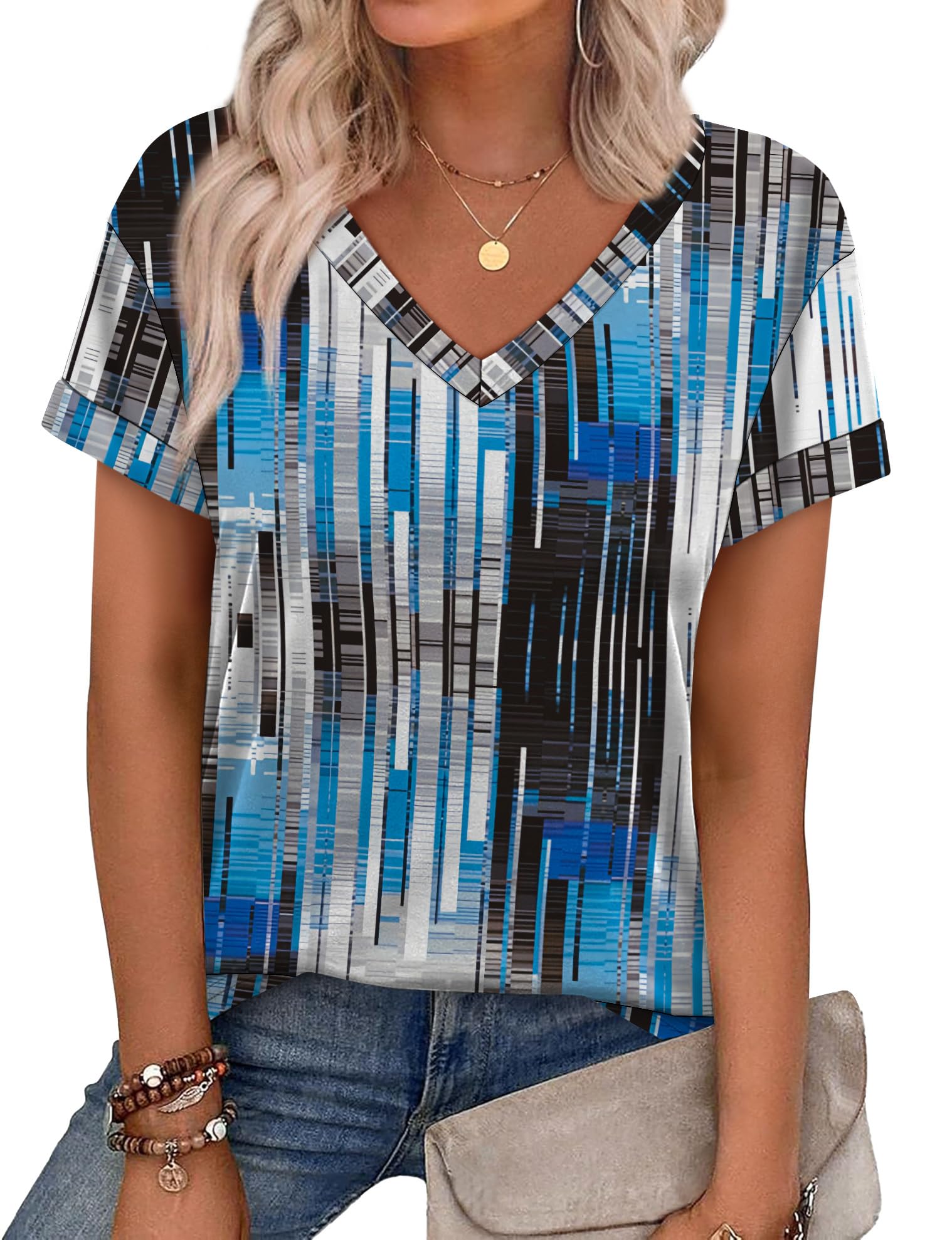 WEESO Womens T Shirts Short Sleeve Summer Tops Cute V Neck Casual Blouses