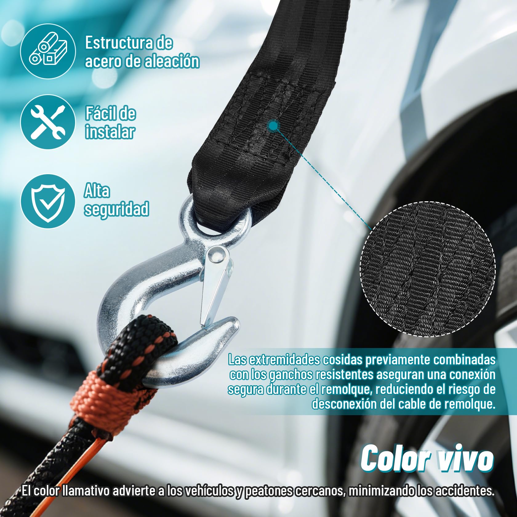 CarBole Correa de Cabrestante para Remolque 2 x 20 Pies 10000 Libras Resistencia a la Rotura Gancho de Seguridad