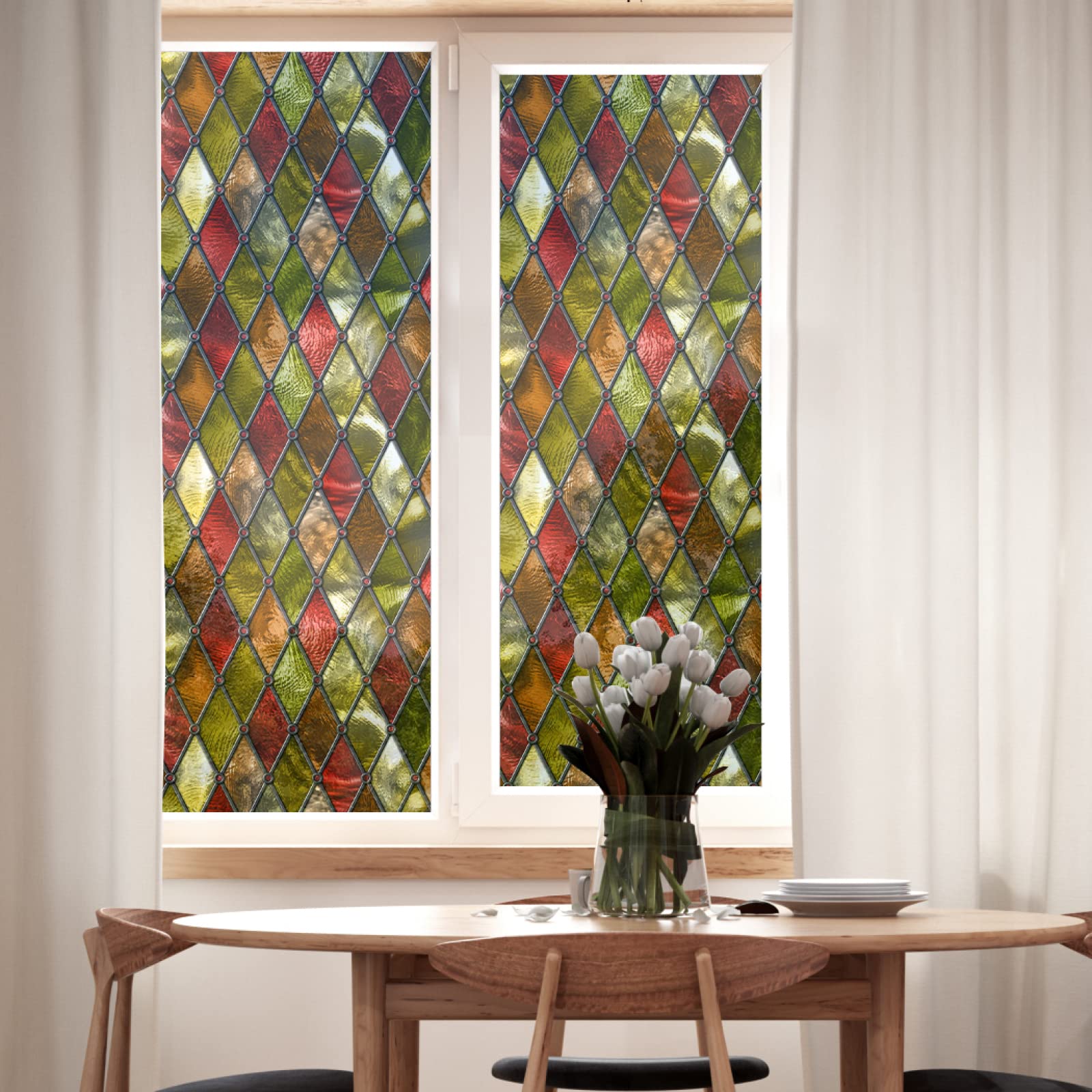 Opaque window film privacy film,Selbstklebend ohne Klebstoff Fensterfolie,Decorative Anti-UV Film,farbige Raute ,Privatsphäre Schutzfolie Matt Für Bad Büro Wohnzimmer(75cmx200cm)