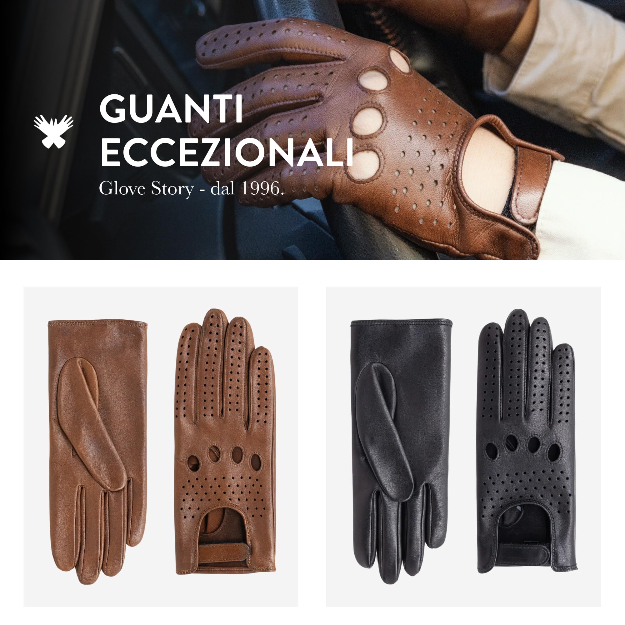 GLOVE STORY Guanti da guida donna in pelle d'agnello nera non foderati | Eleganza delicata & Tocco raffinato | Accessorio di alta qualità per stile urbano & comfort leggero