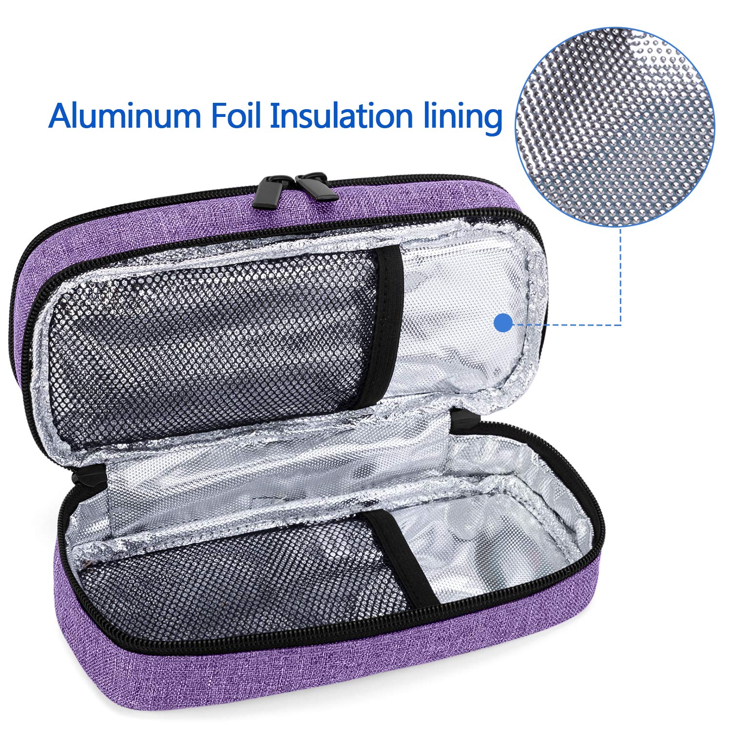 Yarwo Bolsa de Insulina Organizador, Bolsa de Diabetico, Isotermica Insulina Estuche Diseñado especialmente para tomar bolígrafos de insulina u otros suministros para diabéticos, Púrpura