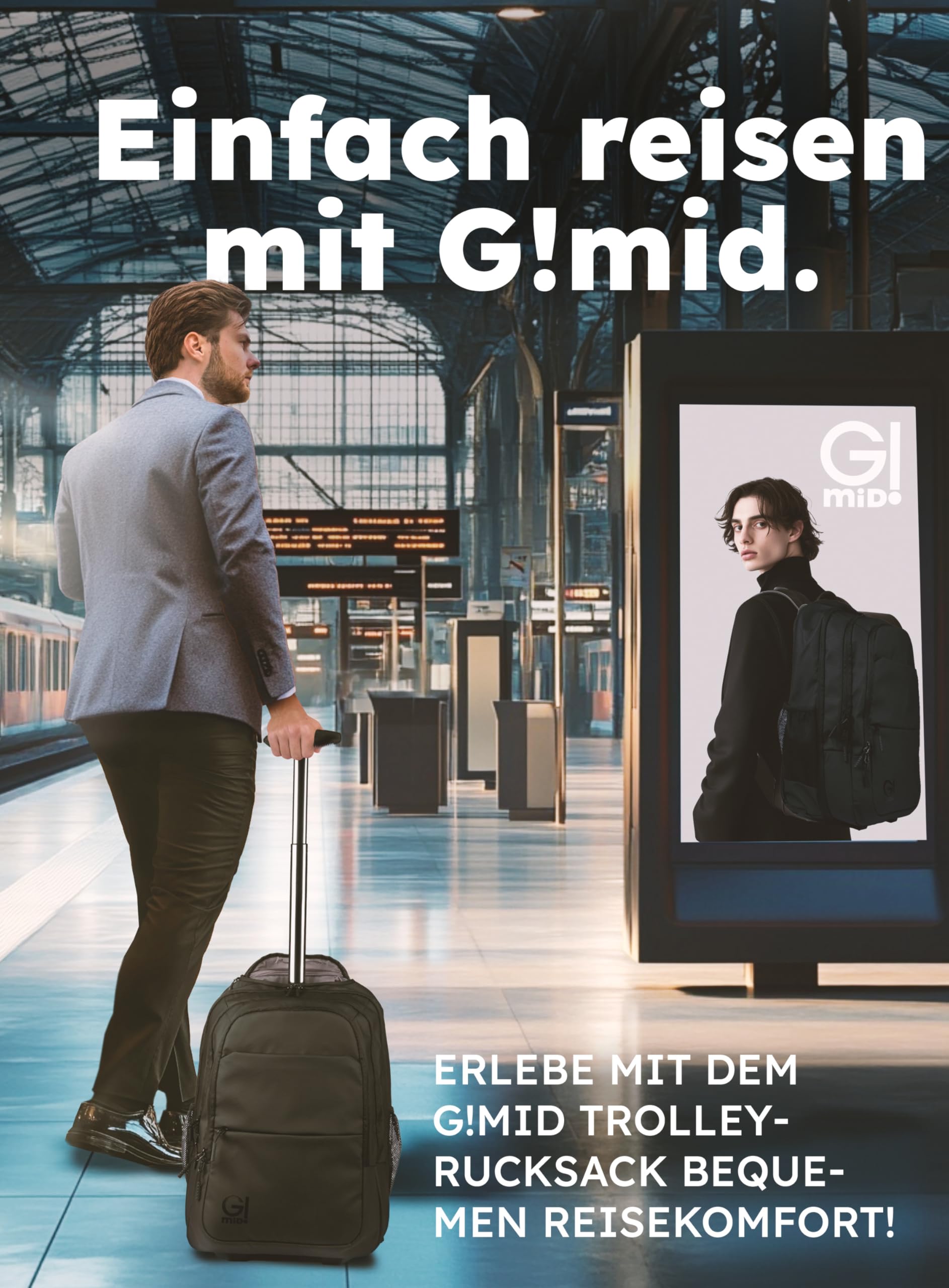 Trolley-Rucksack - Business Laptop- & Tablet-Trolley - Reiserucksack & Handgepäck - wasserabweisend & robust - viele Fächer mit Hauptfach für Kleidung - für Arbeit, Schule, Reisen & Uni