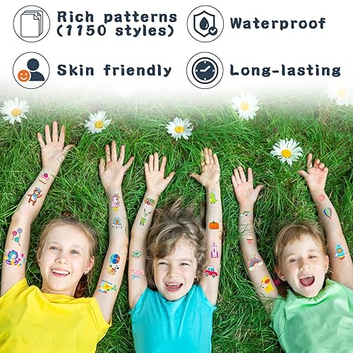 Miniatura 2 de Partywind 100 hojas (1150 estilos), tatuajes temporales para niños, rellenos de bolsas de golosinas, calcomanías de tatuaje falsas para niños y
