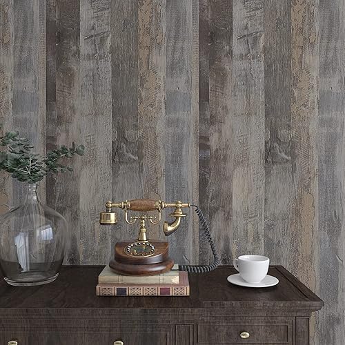 Miniatura 7 de VaryPaper Papel de contacto de madera gris marrón desgastada de 15.7''x78.7'' para paredes, papel tapiz shiplap extraíble impermeable para despegar