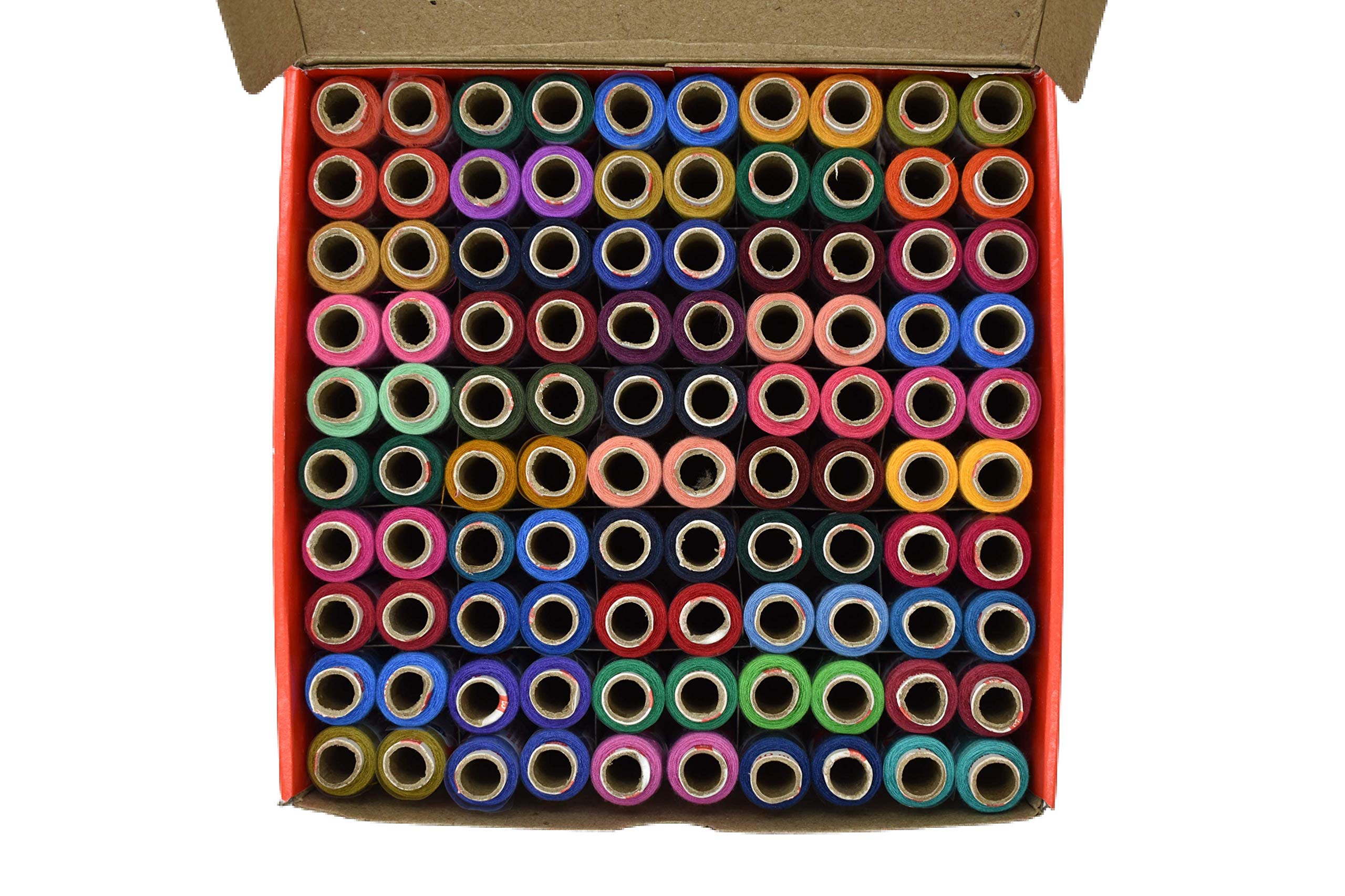 HUNNY- BUNCH Premium Madura Coats Spade Poly - Polyester Sewing and Tailoring Thread 2 Ply (180 Meters of Each Tube - 100 Tubes Per Box) Multicolored (2002L)