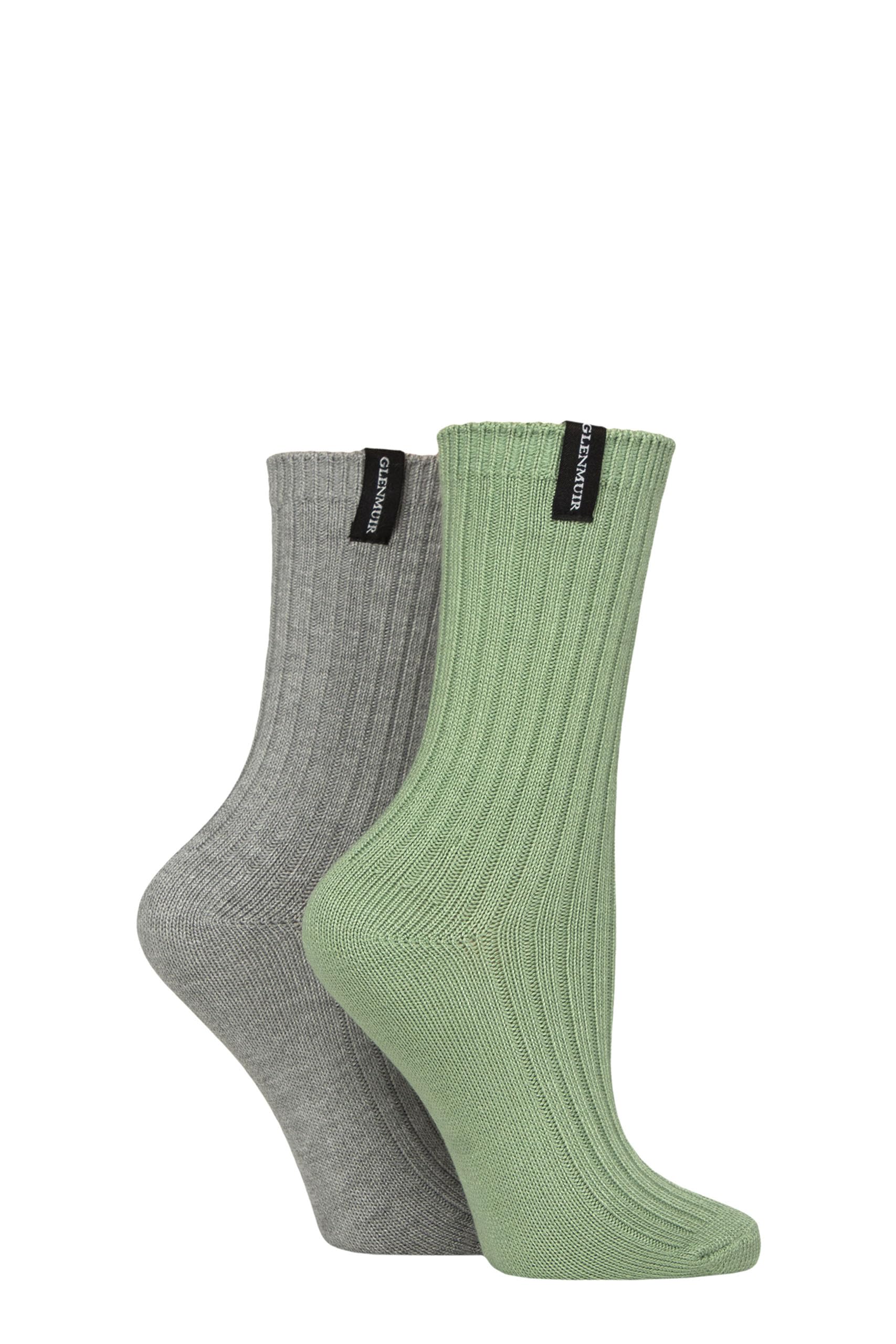 Glenmuir Ladies Light Cushioned Bamboo Boot Socks Pack of 2 (UK, Numeric, 4, 8, Regular, Regular, Green/Grey)