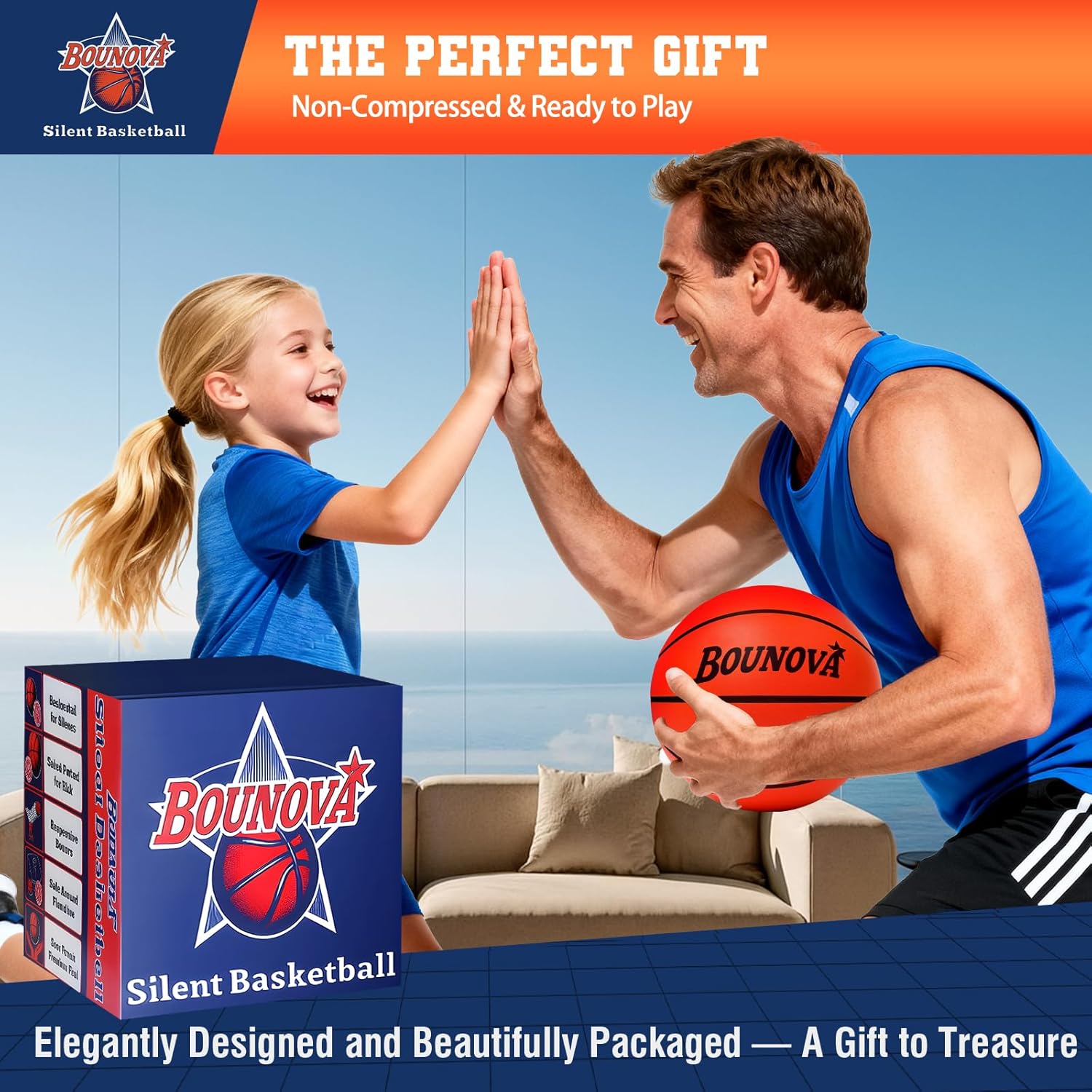 BOUNOVA Silent Basketball | Real Feel Powerful Bounce | Elegant Gift Box Packaging | Durable Pro-Grade PU Foam | Indoor Basketball for Quiet Dribbling & Training - Image 6