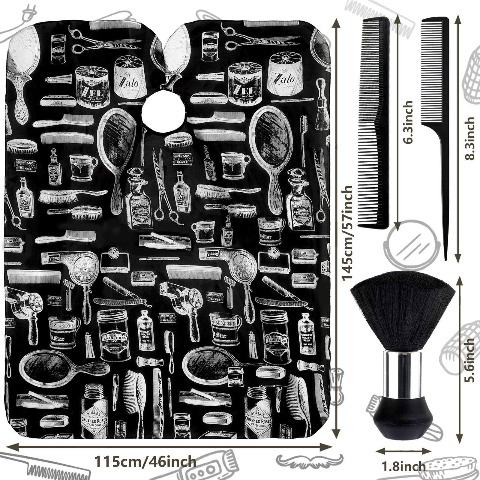 FEBSNOW Haarschneideumhang-Set, professioneller Friseurumhang mit Staubwedelbürste für Erwachsene, wasserdicht, Friseursalon-Umhang mit verstellbarem Verschluss, Schnappverschluss, 100 x 144 cm,
