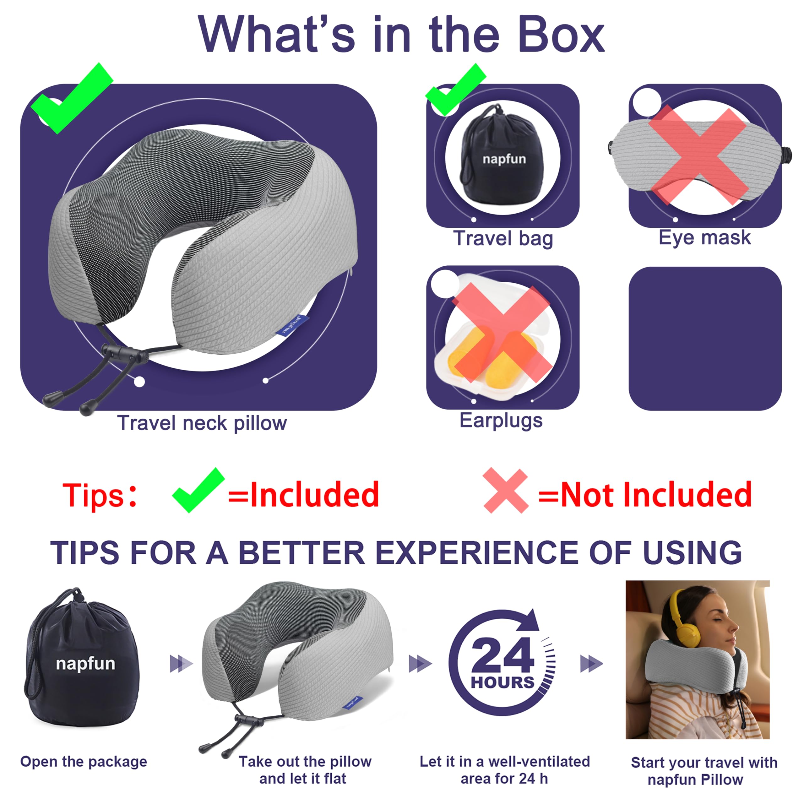 napfun Neck Pillow for Travel, Memory Foam Airplane Pillow, Mist Gray view 5