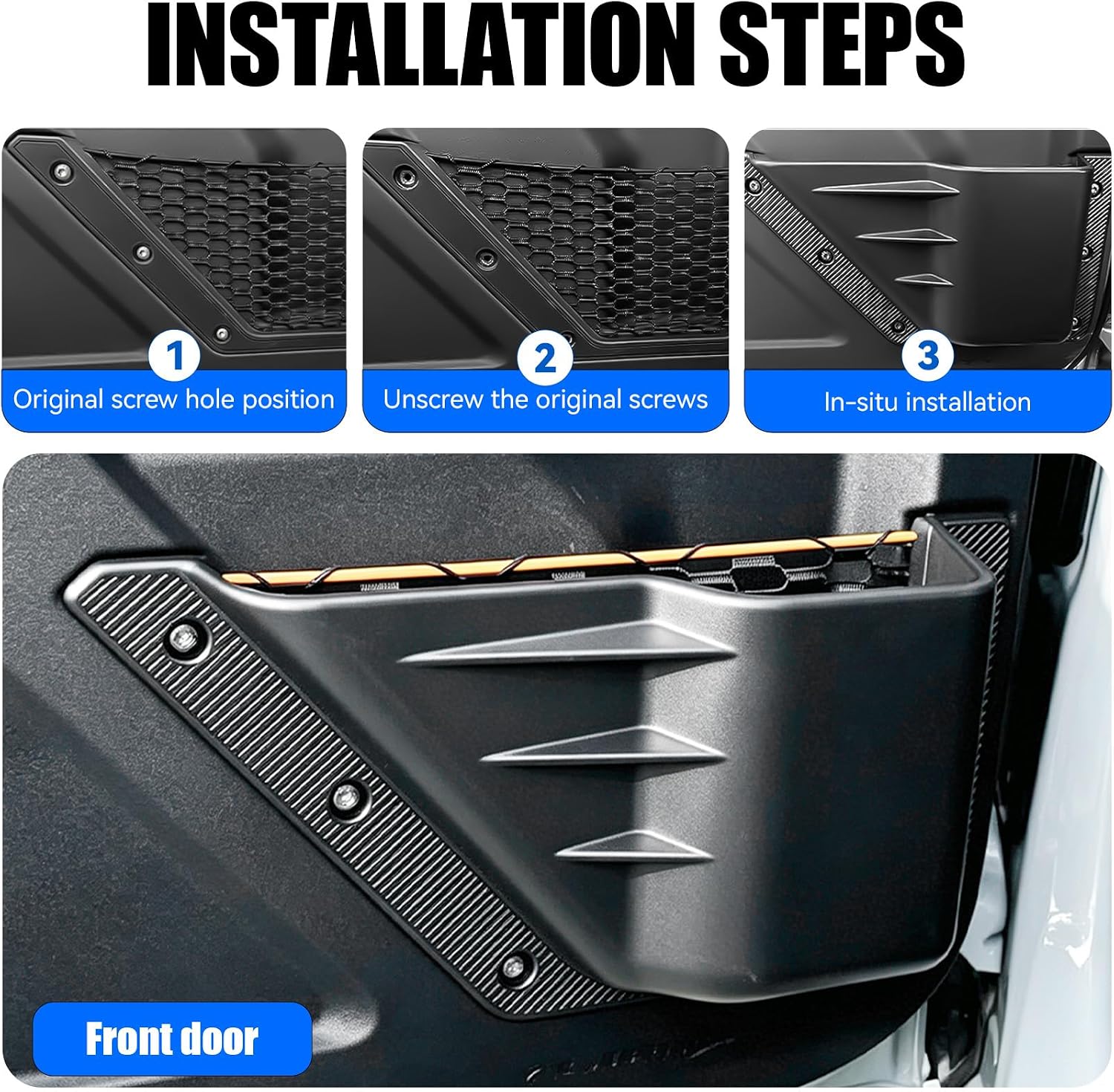2PCS Front Door Storage Pockets Organizer Box for Ford Bronco Accessories 2021-2026,Driver Side Passenger Side Cup Holder Insert fit Bronco 2/4-Door 2023 2024 2025,Expansion Replacement