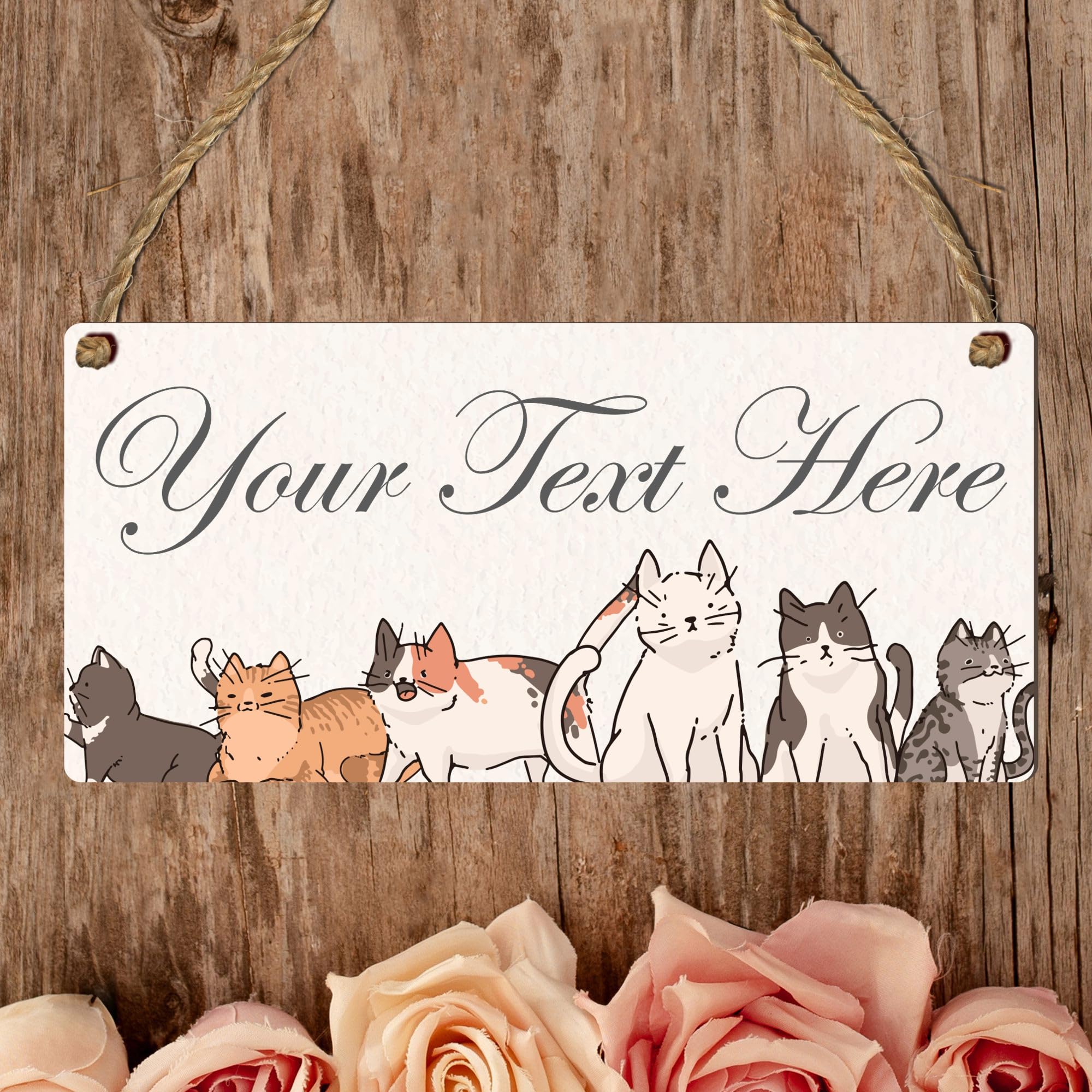Personalised Floral & Nature-Themed Decorative Hanging Plaque – Custom Name & Message Sign for Home, Office, Garden Decor (Six Cats, Mdf Wood Indoor Use Only)