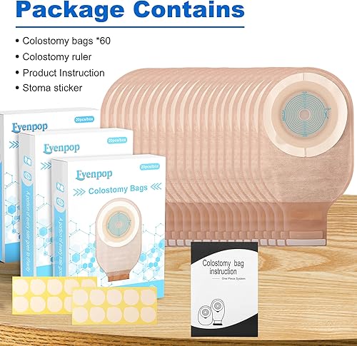 Miniatura 6 de Bolsas de colostomía - Portátil y cómodo, 60 bolsas de ostomía agradable a la piel para niños y adultos, una pieza con cierre suministros