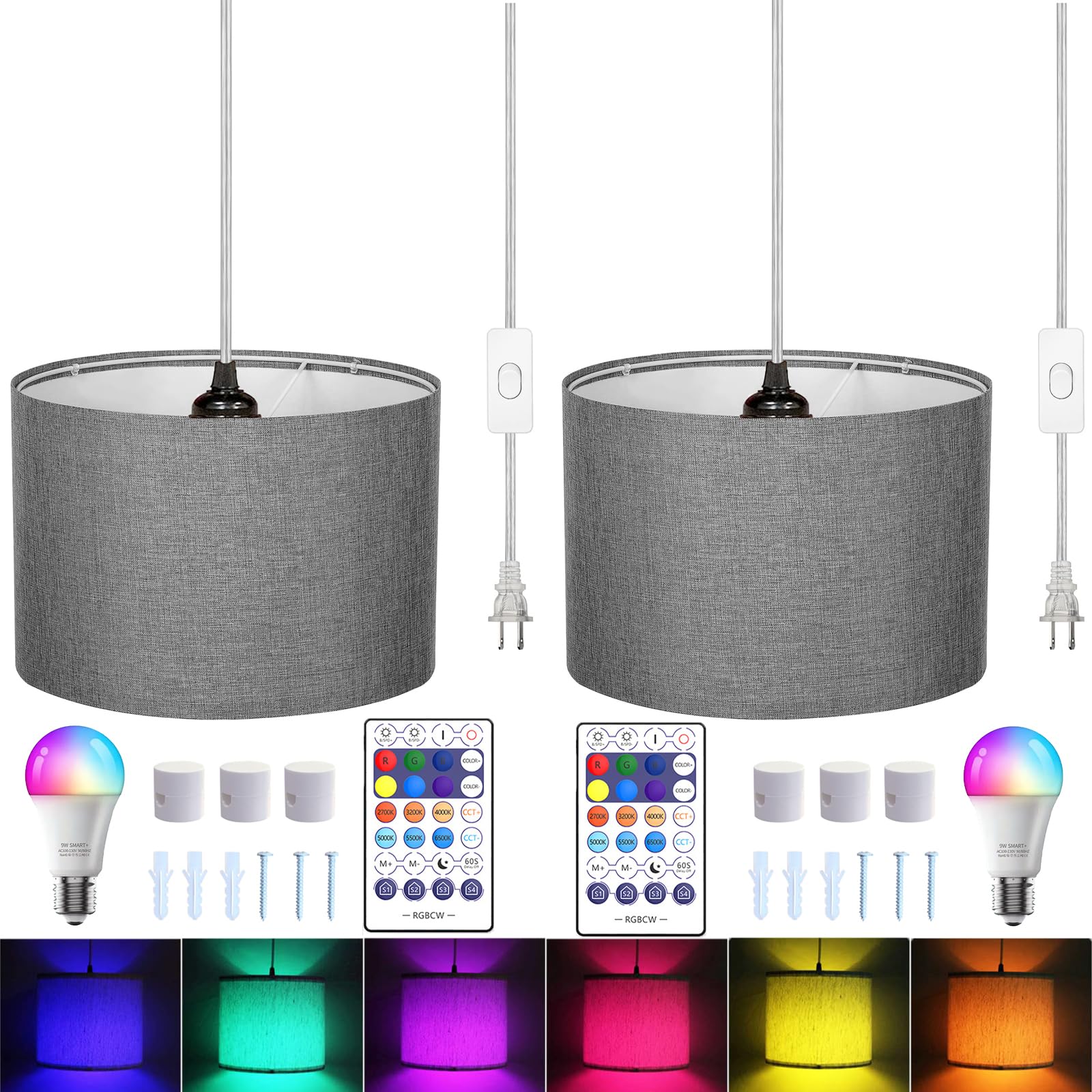 ZSLAIFU 15FT Plug in Pendant Light with Switch,Hanging Lamp with Plug in Cord, Hanging Light Pendant Lamp with Remote Control，Pendant Light Fixture