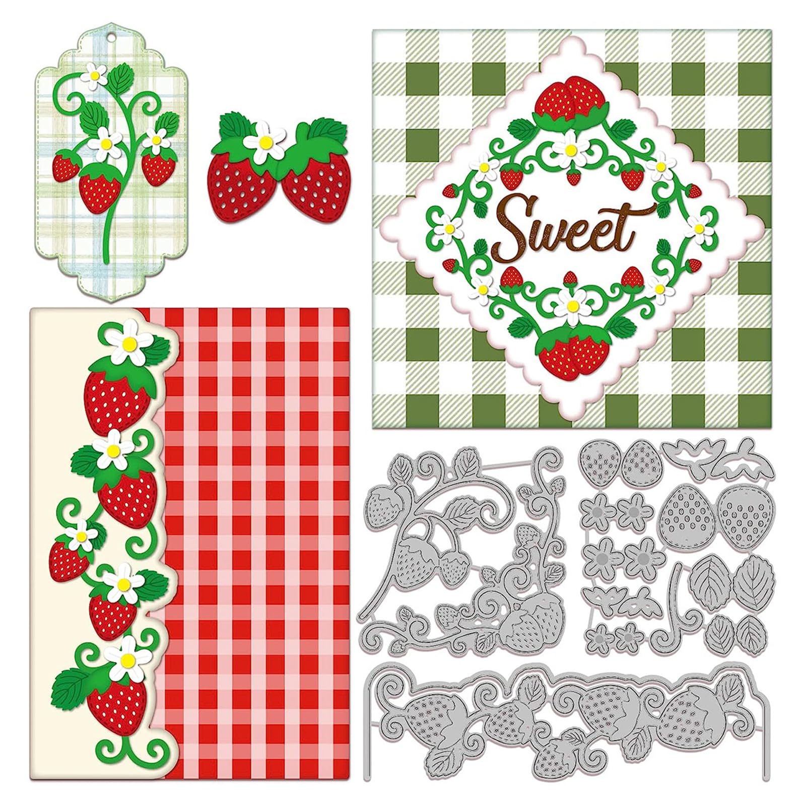Set Fustelle E Timbri A Forma Di Fragola Per Scrapbooking - Matrice In Metallo E Timbro In Silicone 15x15 Cm - 5