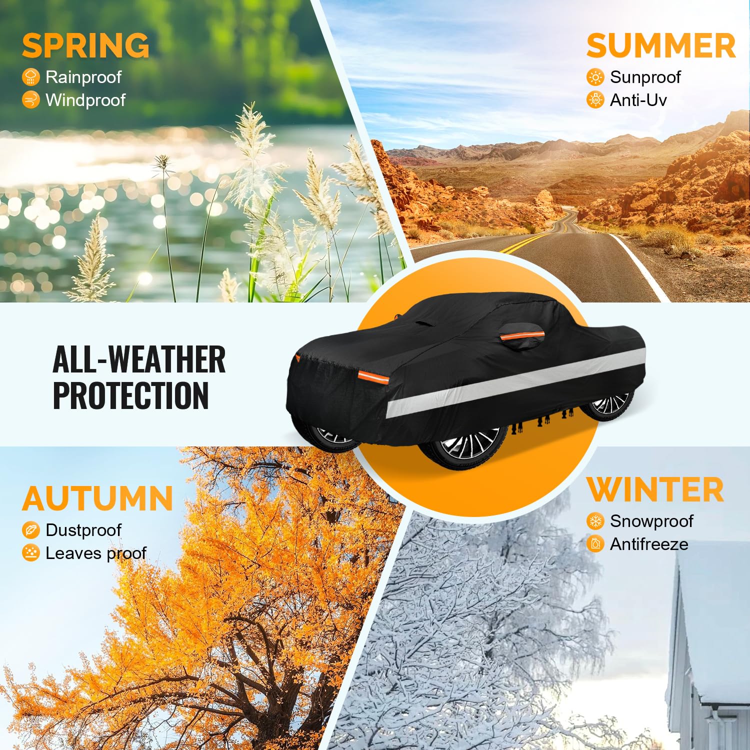 OWEEIO 30 Layers Truck Car Cover for Automobiles All Weather Waterproof Outdoor Snowproof UV Protection Windproof No Zipper — view 5