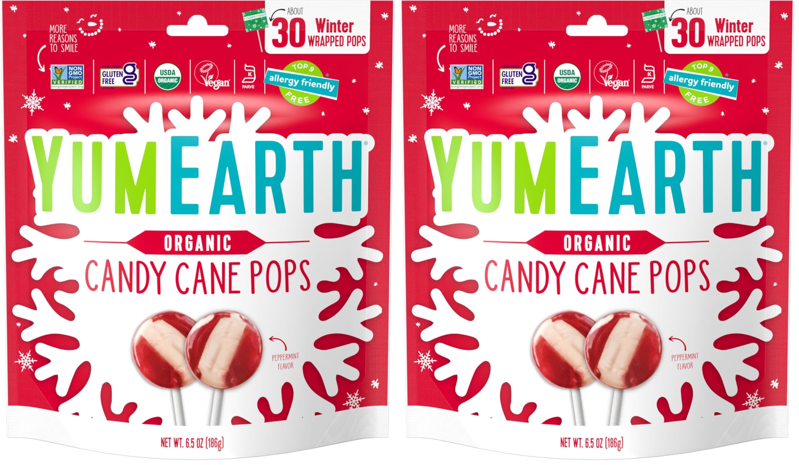 YumEarth Organic Candy Cane Lollipops - Individually Wrapped