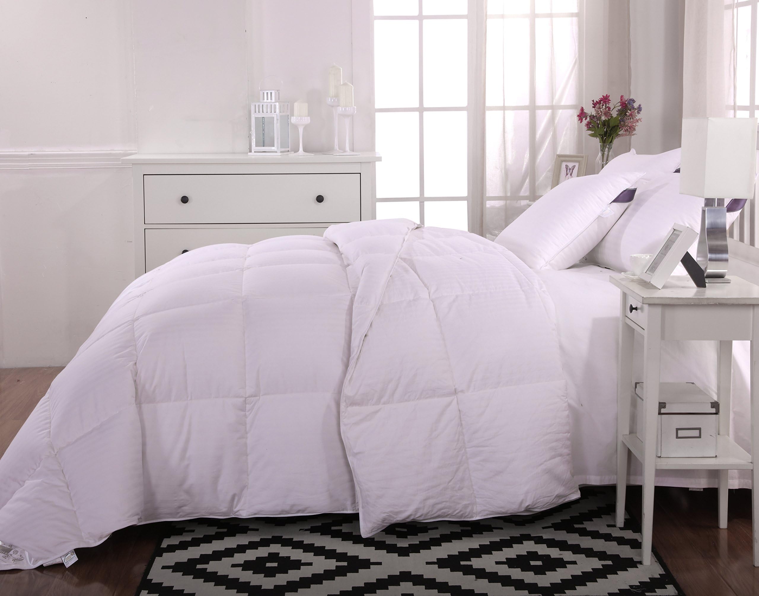 unite down Luxury 100% Goose Down Comforter/Quilt/Duvet, 100% Organic Cotton Cover (Single 135x200cm(53x79inch), Stripe White)