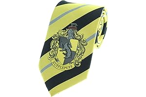 Harry Potter Hufflepuff Premium Tie - Embroidered Crest Necktie for Kids and Adults