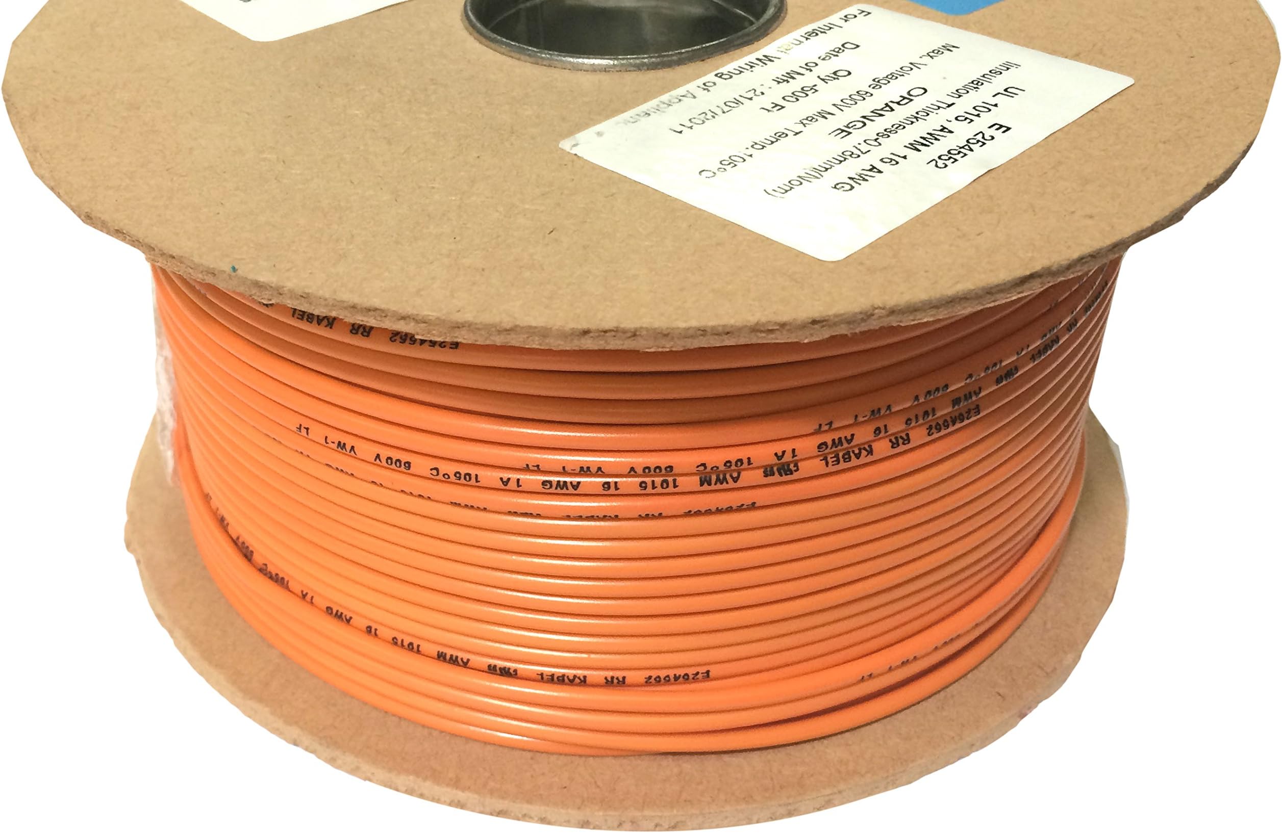 UL1015-16AWG-ORANGE-500 FT UL 1015 Stranded Copper Wire, 16 AWG, 600V, 500', RAL 2003 Color Code, Orange