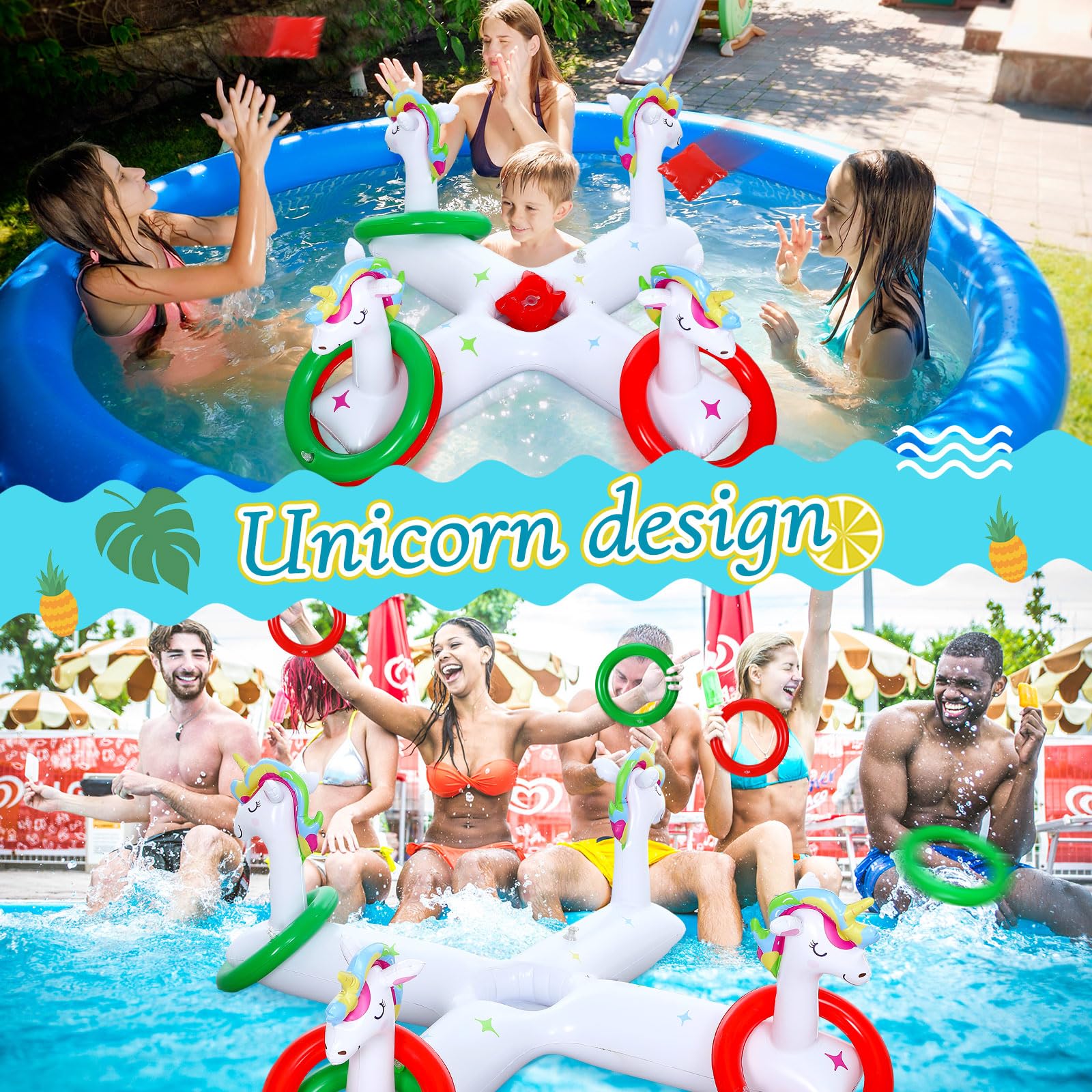 Slip And Slide H-Style Pool Ring Toss Games, Inflatable Unicorn