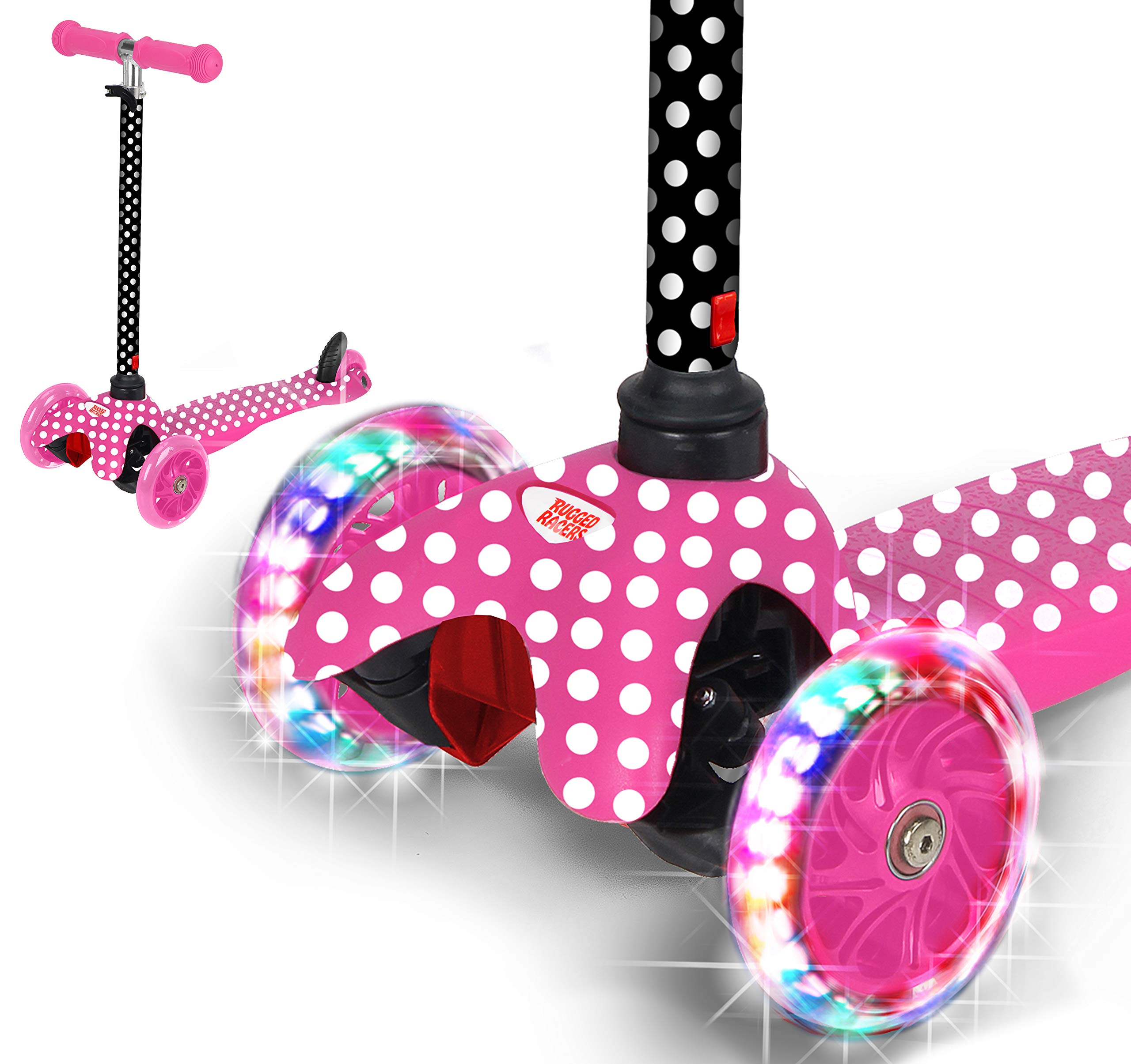 Rugged RacersPrinted Kick Scooter for 3 Wheel Scooter, Adjustable Kick Scooter for Kids with PU LED Light Up Wheels, Step Brake, Lean 2 Turn, Ride on Toys for Children 3 Year Plus