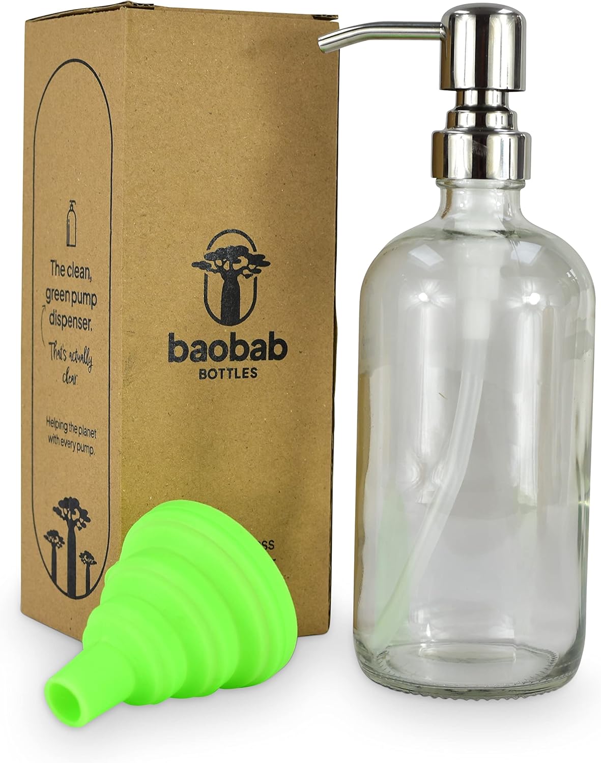 Baobab Bottles Clear Soap Dispenser Glass Bottles Reusable Hand Soap Washing Up Liquid