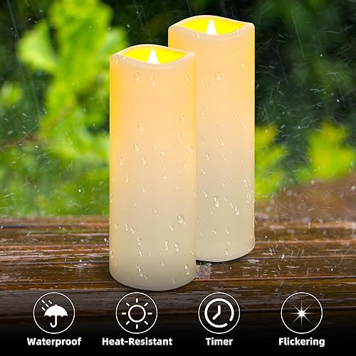 Miniatura 4 de Velas LED sin llama, paquete de 1, vela impermeable para exteriores con control remoto y temporizador, velas falsas de pilar parpadeantes para