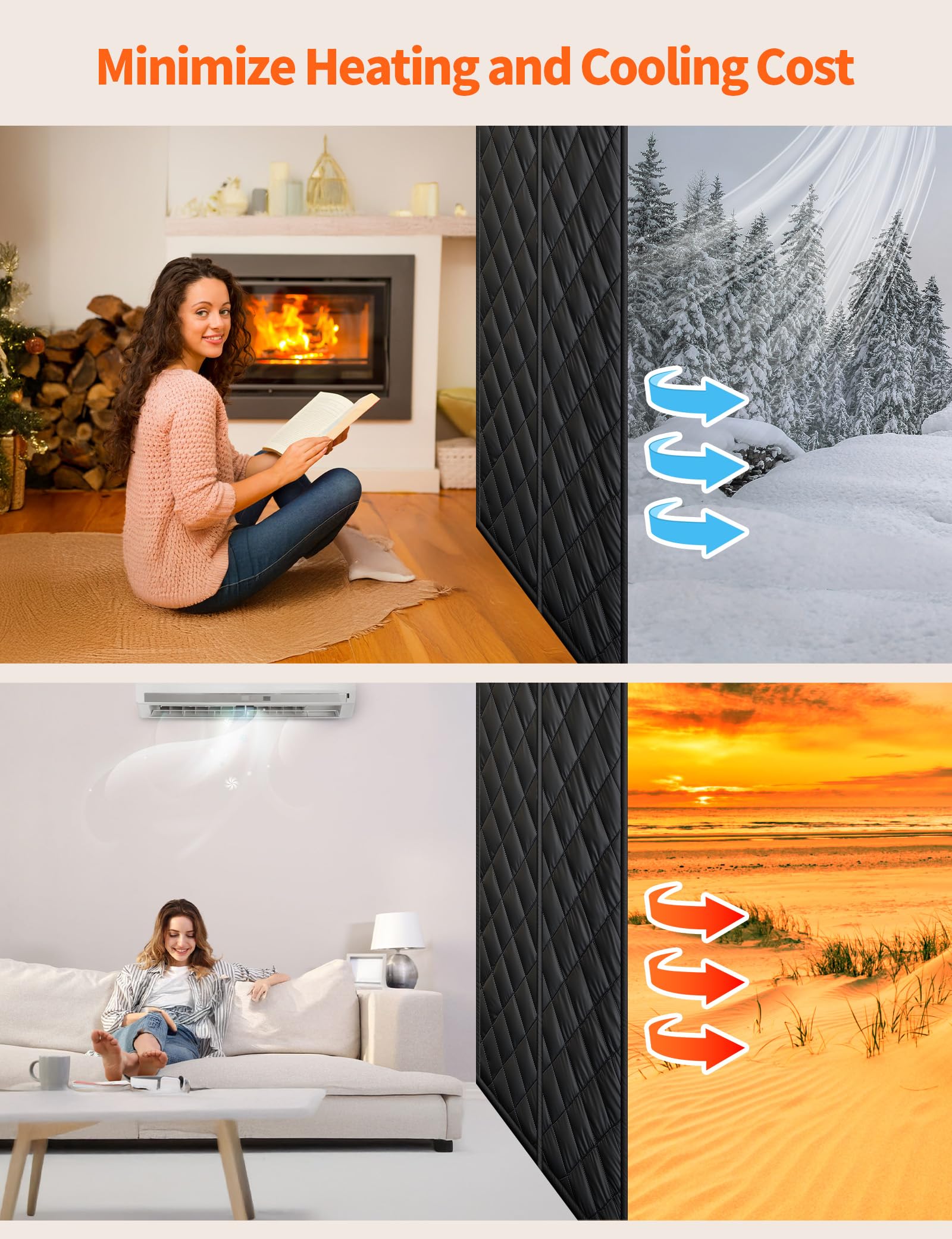 Tenda termica magnetica per porte da 91,4 x 208,3 cm, copertura per porta in tessuto Oxford resistente per isolamento termico, coperta con chiusura magnetica per tenere al caldo in inverno fresco in