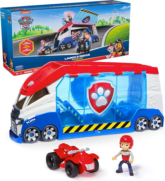 PAW PATROL Launch'n Rescue Patroller Teamfahrzeug, ab 3 Jahren | 55,8 cm Teamfahrzeug | Ryder & Quad inklusive | Doppel-Startkatapult | Platz für 6 Fahrzeuge | Mit TV-Serien-Sounds