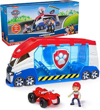 PAW PATROL - Launch'n Rescue Patroller, Teamfahrzeug 55,8 cm, mit Ryder-Figur und Quad-Basisfahrzeug, Doppel-Startkatapult und Geräuscheffekte, Platz für 6 Fahrzeuge, ab 3 Jahren