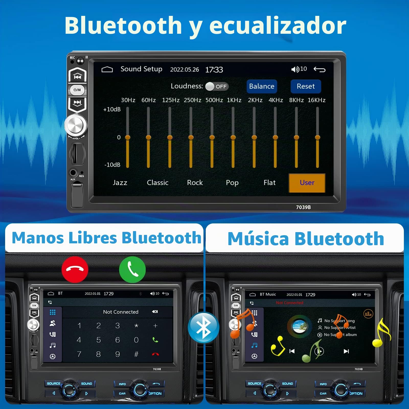 Radio Coche 1 DIN 7 Pulgadas Pantalla Táctil con CarPlay Android Auto Mirror Link, Hodozzy Pantalla 1 DIN Bluetooth 5.1, Reproductor MP5 Coche Estéreo 1 DIN USB/TF/Aux, Radio FM, EQ, Cámara | Hodozzy Pantalla 1 Din Bluetooth 5.1, Reproductor MP5 Coche Est